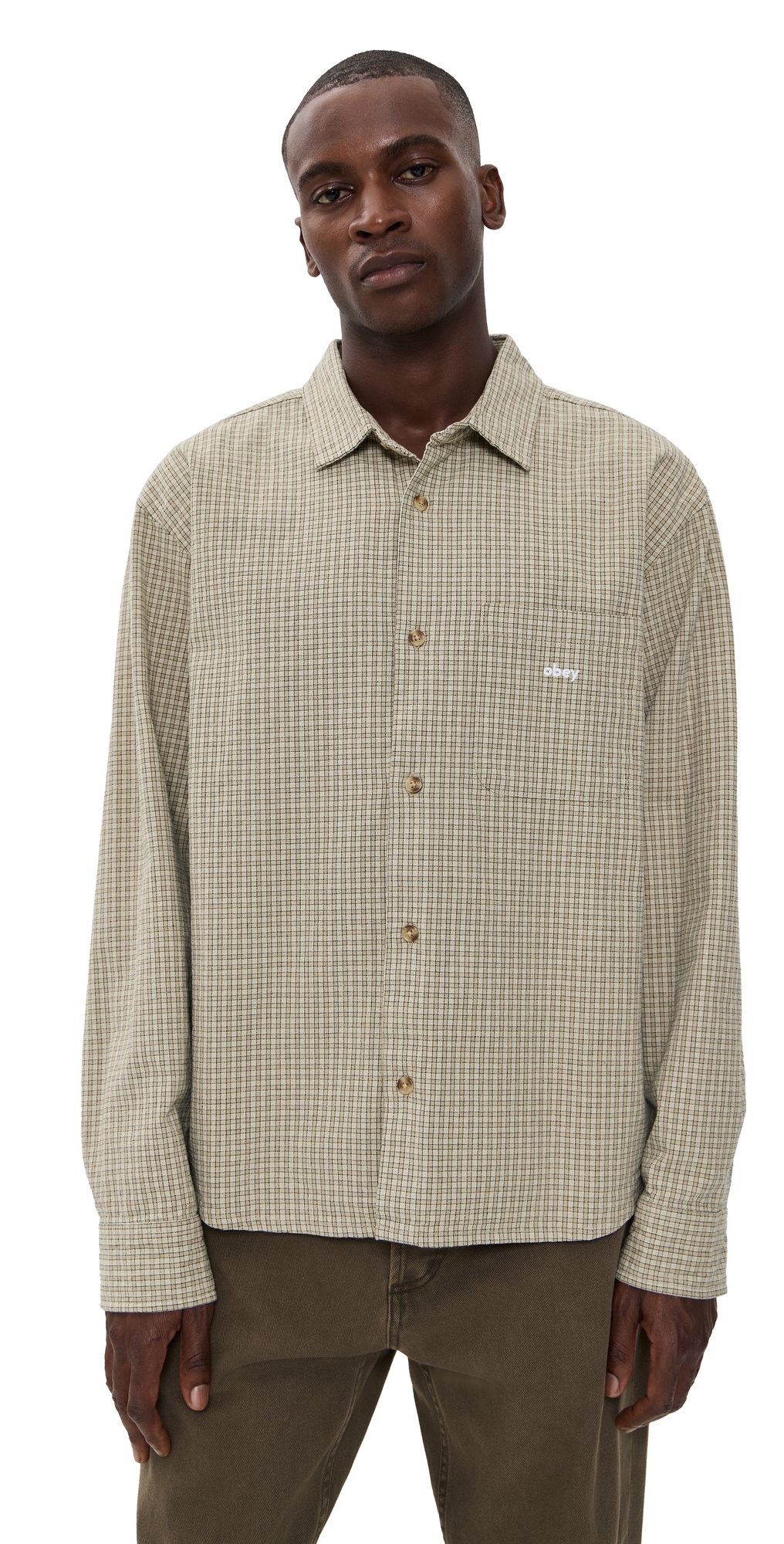 Obey Jimmy Flannel Plaid Shirt Laurel Oak Multi In Green