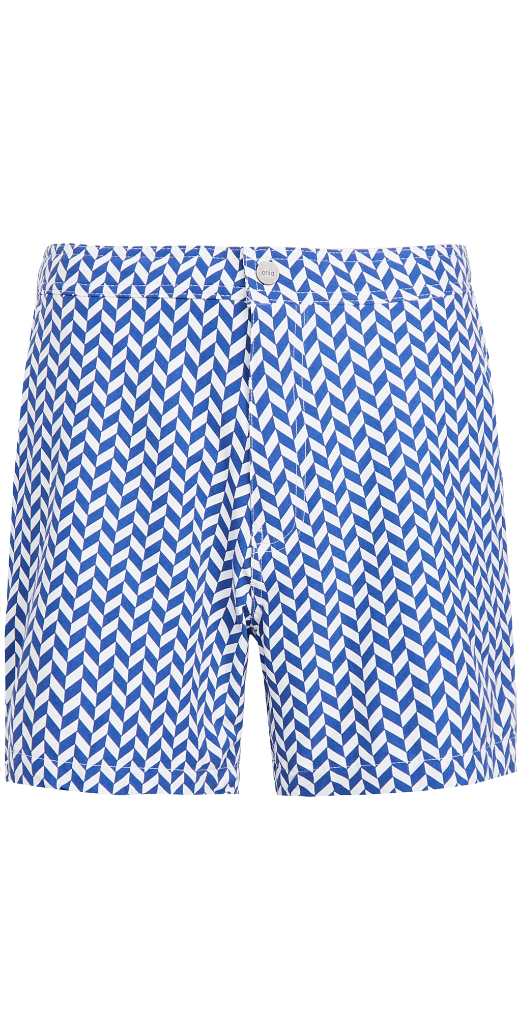 Onia Calder Geometric Print Swim Trunks In Surf Blue
