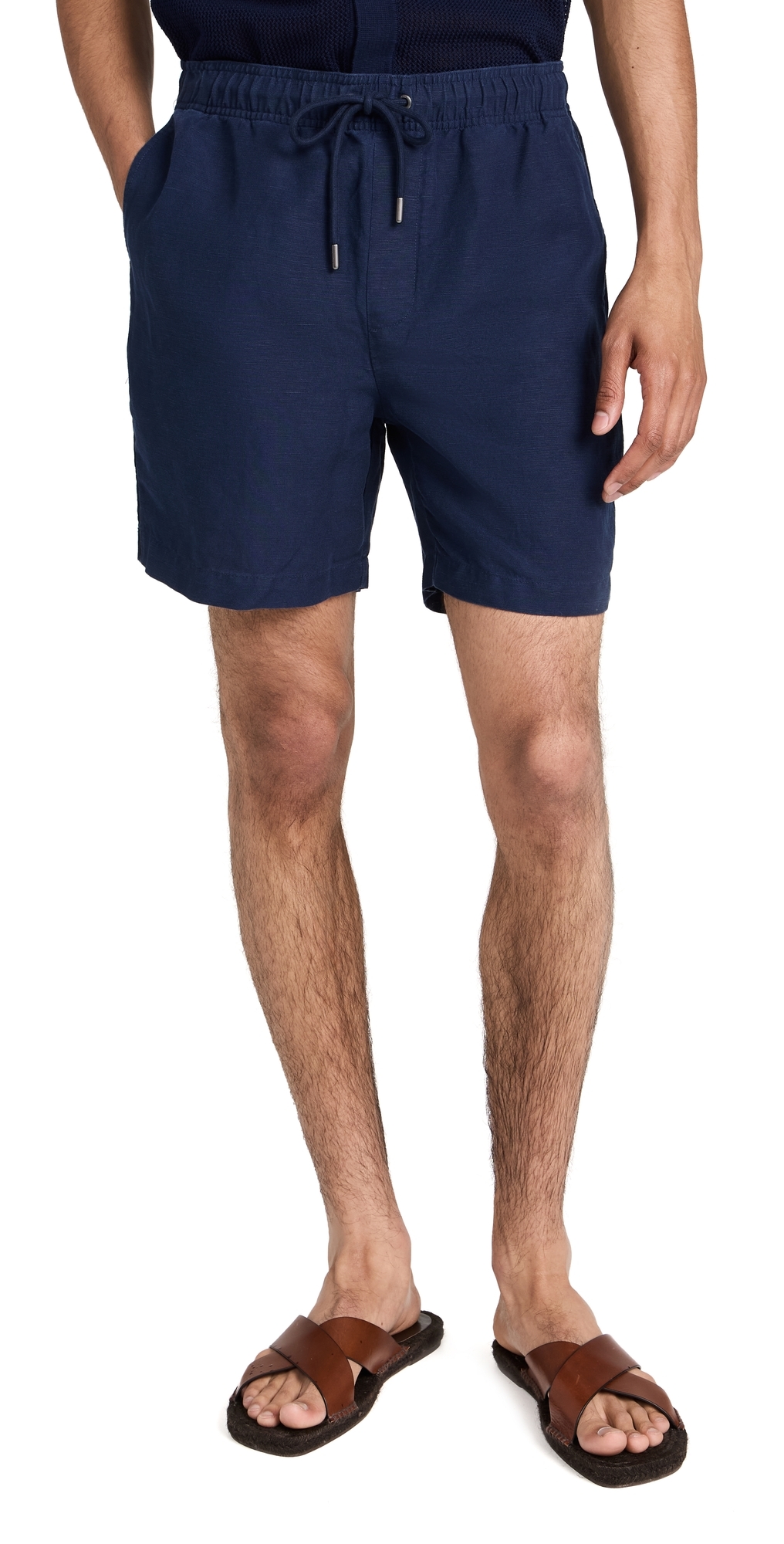 Onia Classic Pull On Linen Shorts 6 Vintage Indigo In Deep Navy