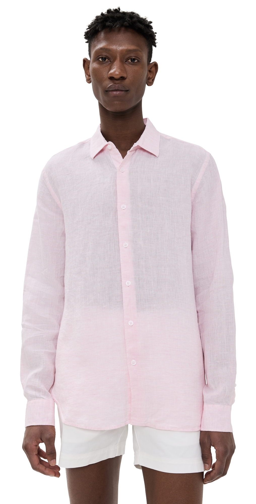 Orlebar Brown Giles Long-sleeved Linen Shirt In Pale Pink/white