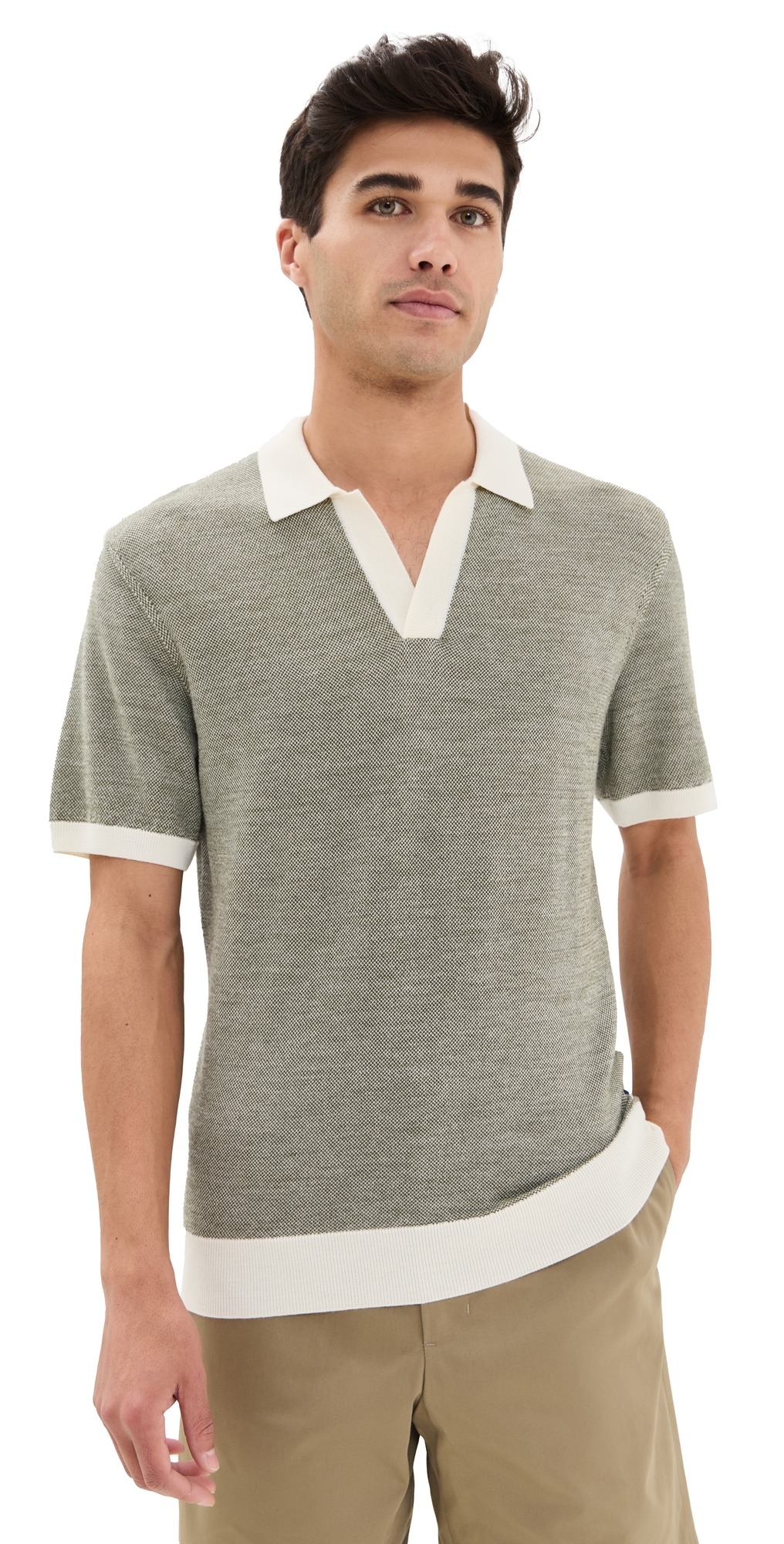 Orlebar Brown Horton Contrast Polo Khaki/white Sand In Khaki/white Sand