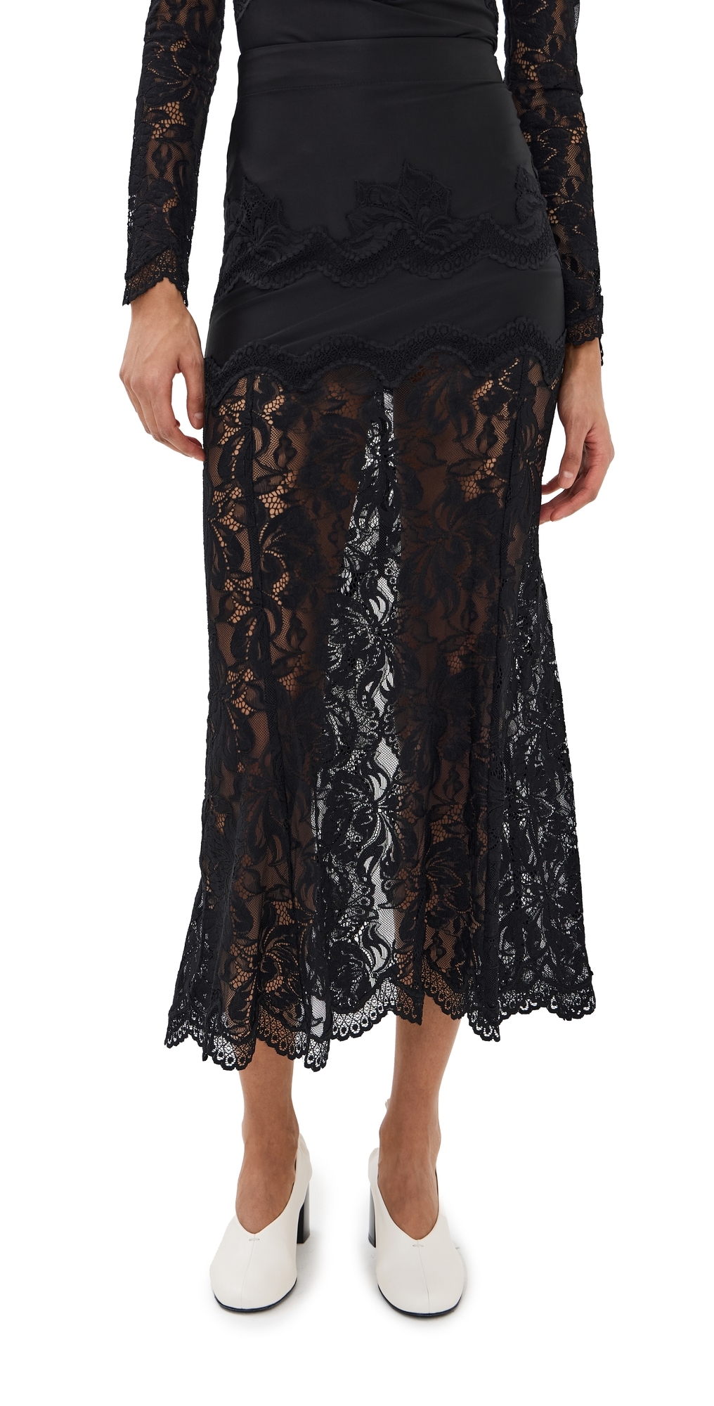 Rabanne Black Viscose Jersey And Lace Midi Skirt In Black