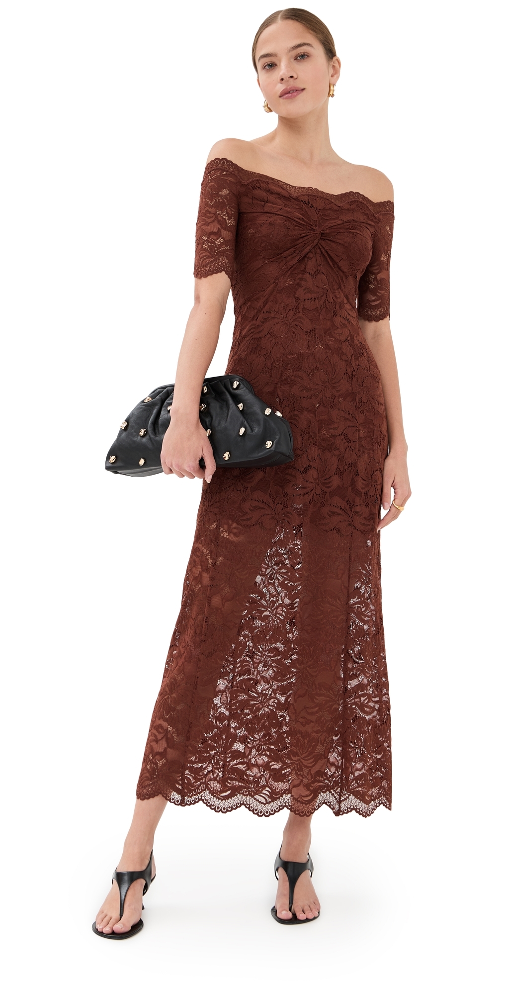 Rabanne Lace Robe Dress Cinnamon Brown In Brown