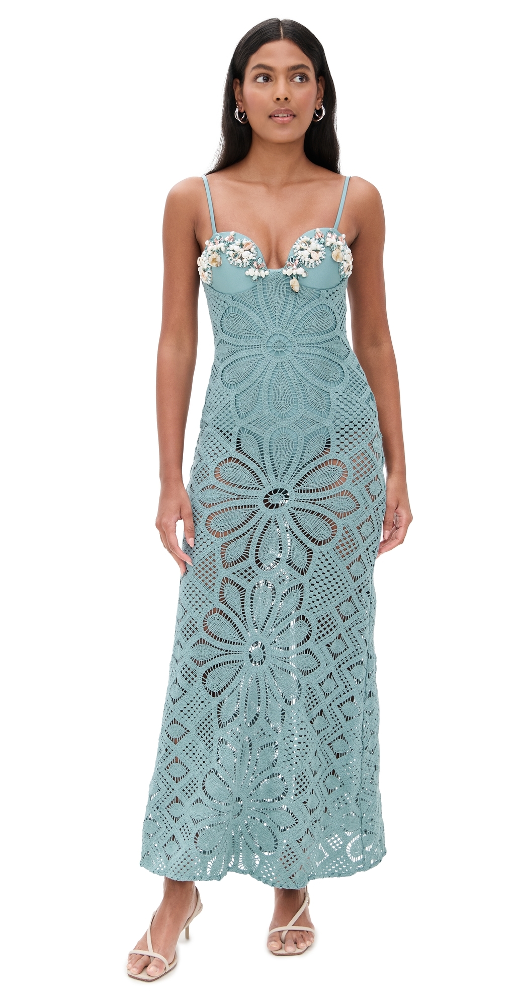 Patbo Camila Coelho Crochet Embroidered Maxi Dress In Blue