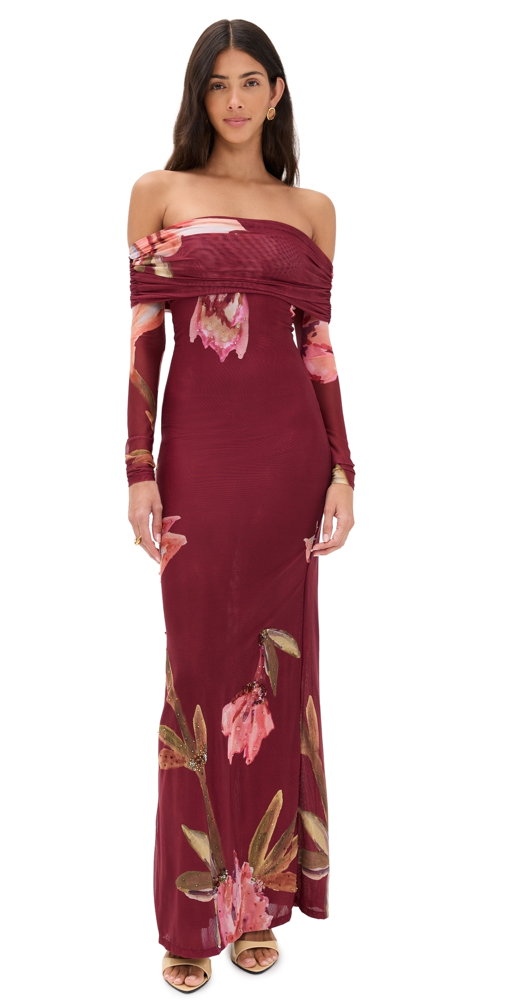 Patbo Delicata Tulle Maxi Dress Dark Red In Red