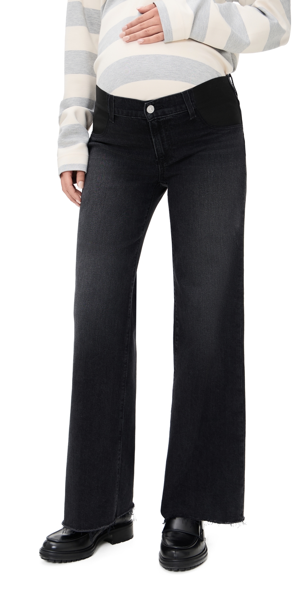 Paige Anessa Maternity Raw Hem Jeans Viper Black In Black