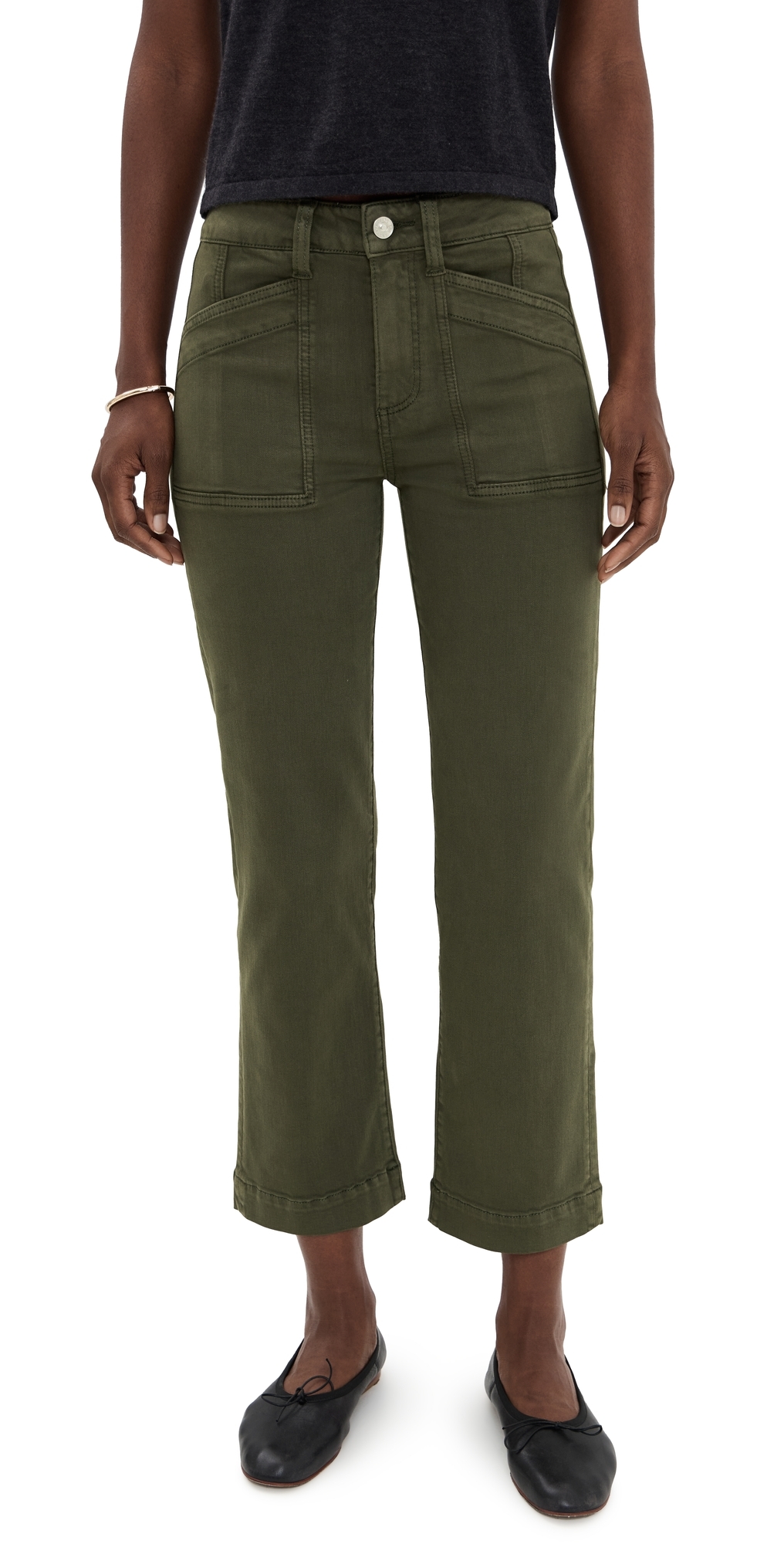 Paige Cameron High Waist Ankle Wide Leg Utility Jeans In Green