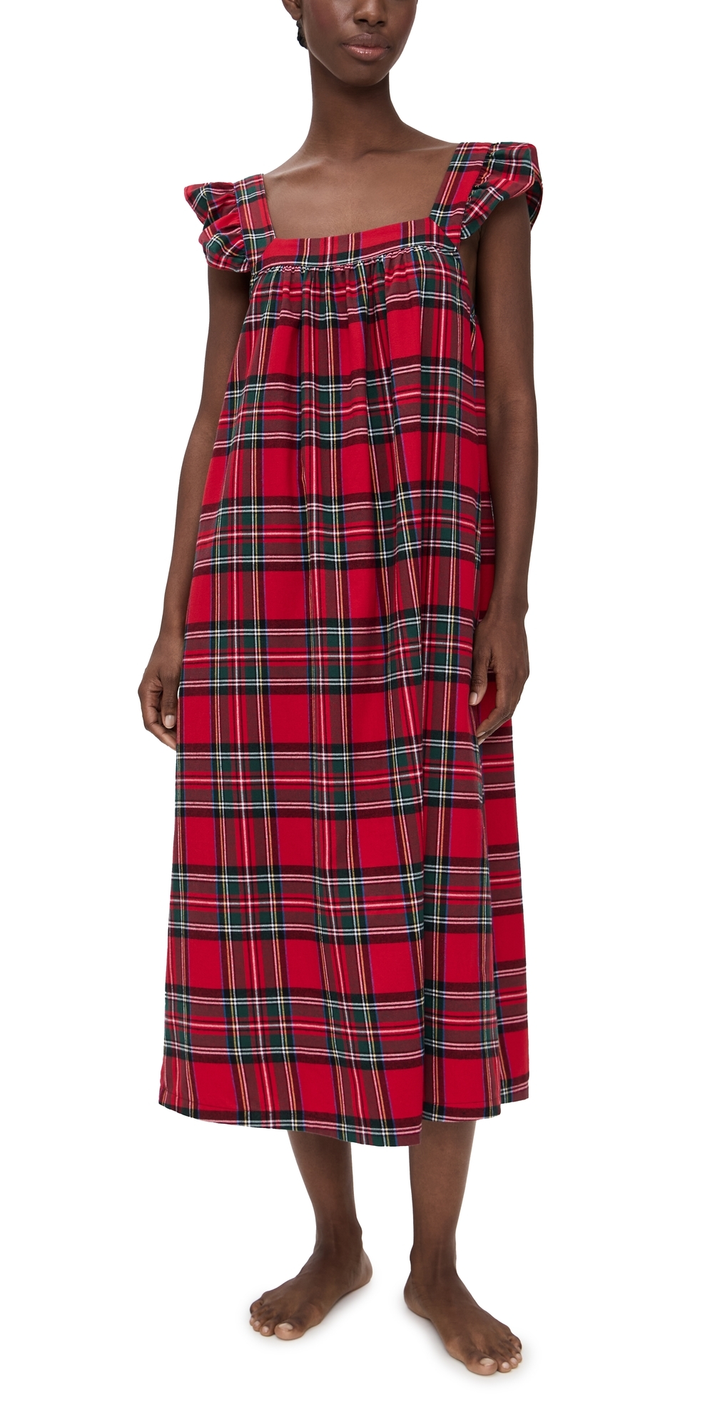 Petite Plume Brushed Twill Clara Nightgown Red In Multi