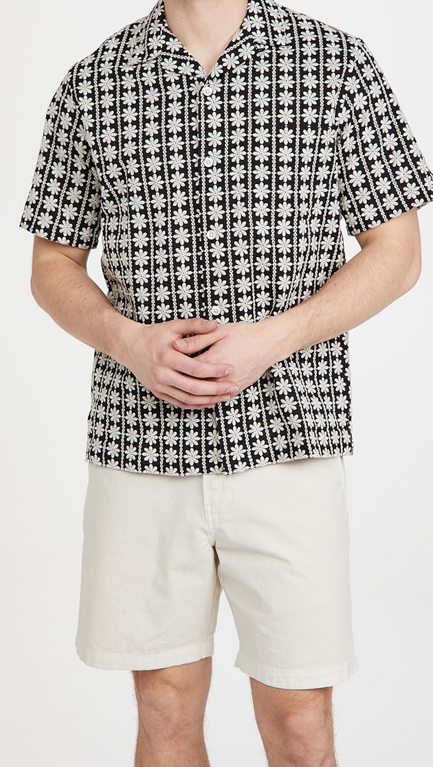 Portuguese flannel folklore 2 black camp collar shirt Clearance