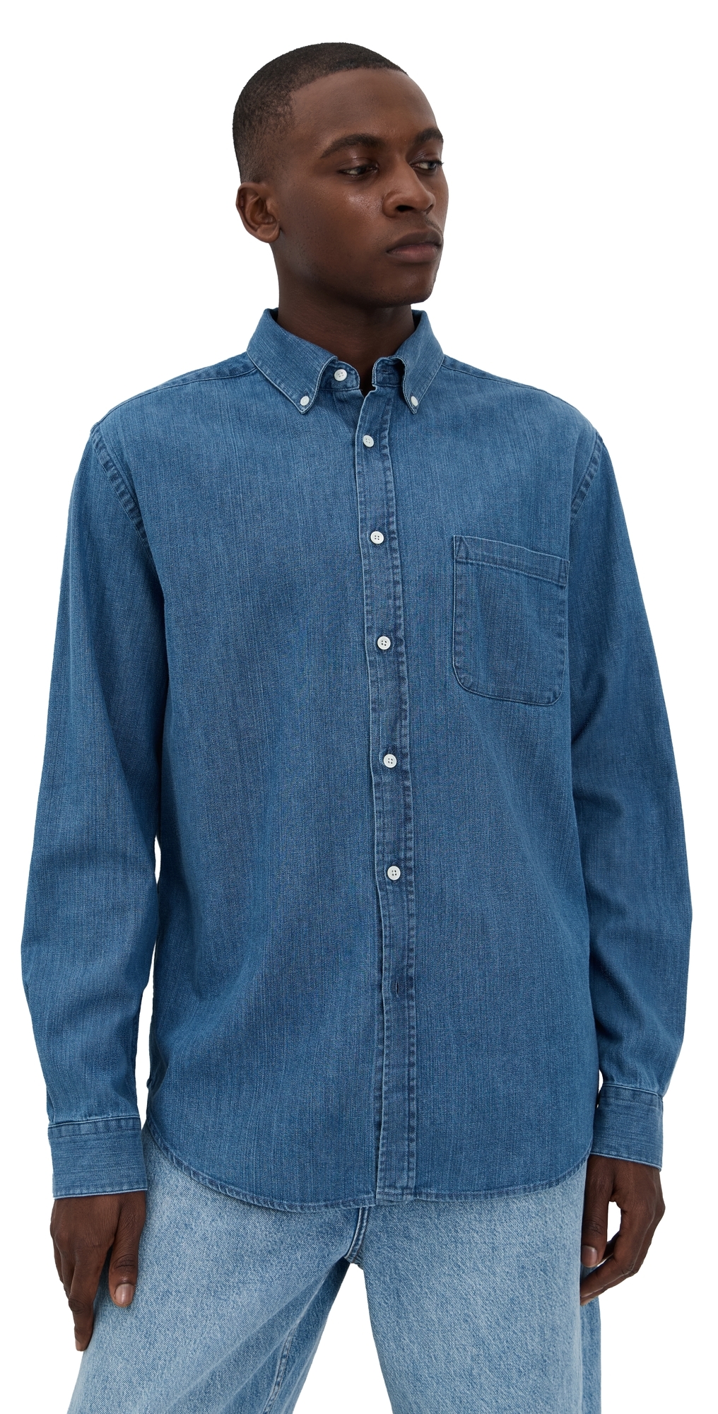 Portuguese Flannel Denim Button Down Shirt Blue In Blue