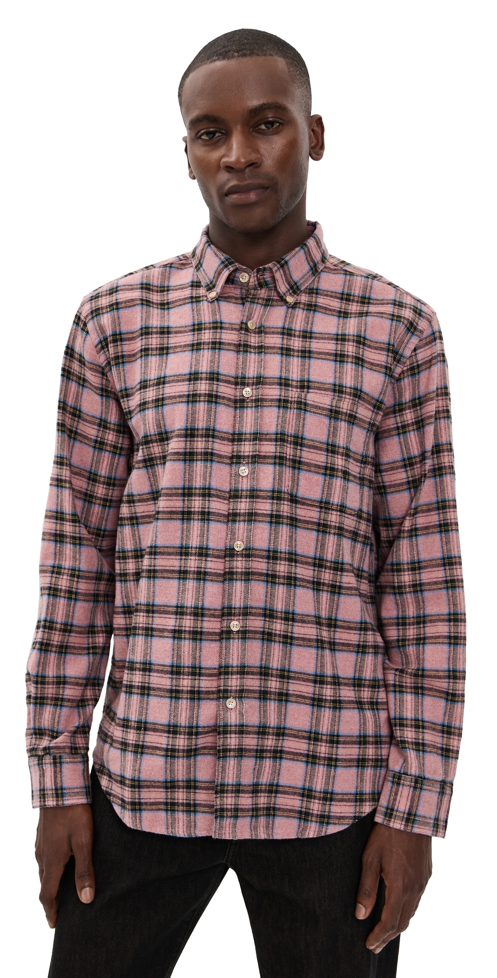 Portuguese Flannel Cais Cotton Plaid Button Down Shirt Multi Color In Pink