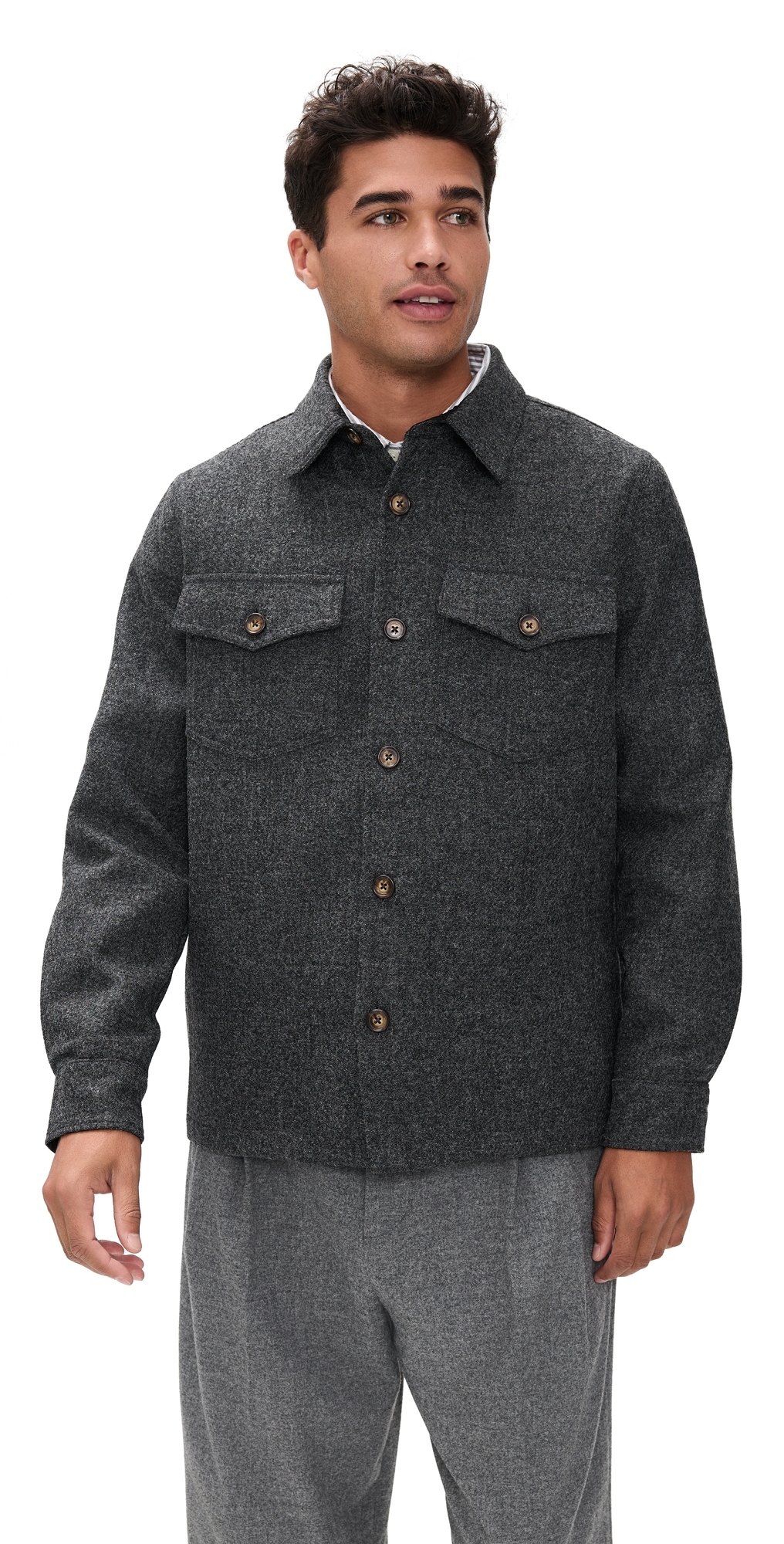 Portuguese Flannel Wool Field Shirt Jacket Grey In Gray