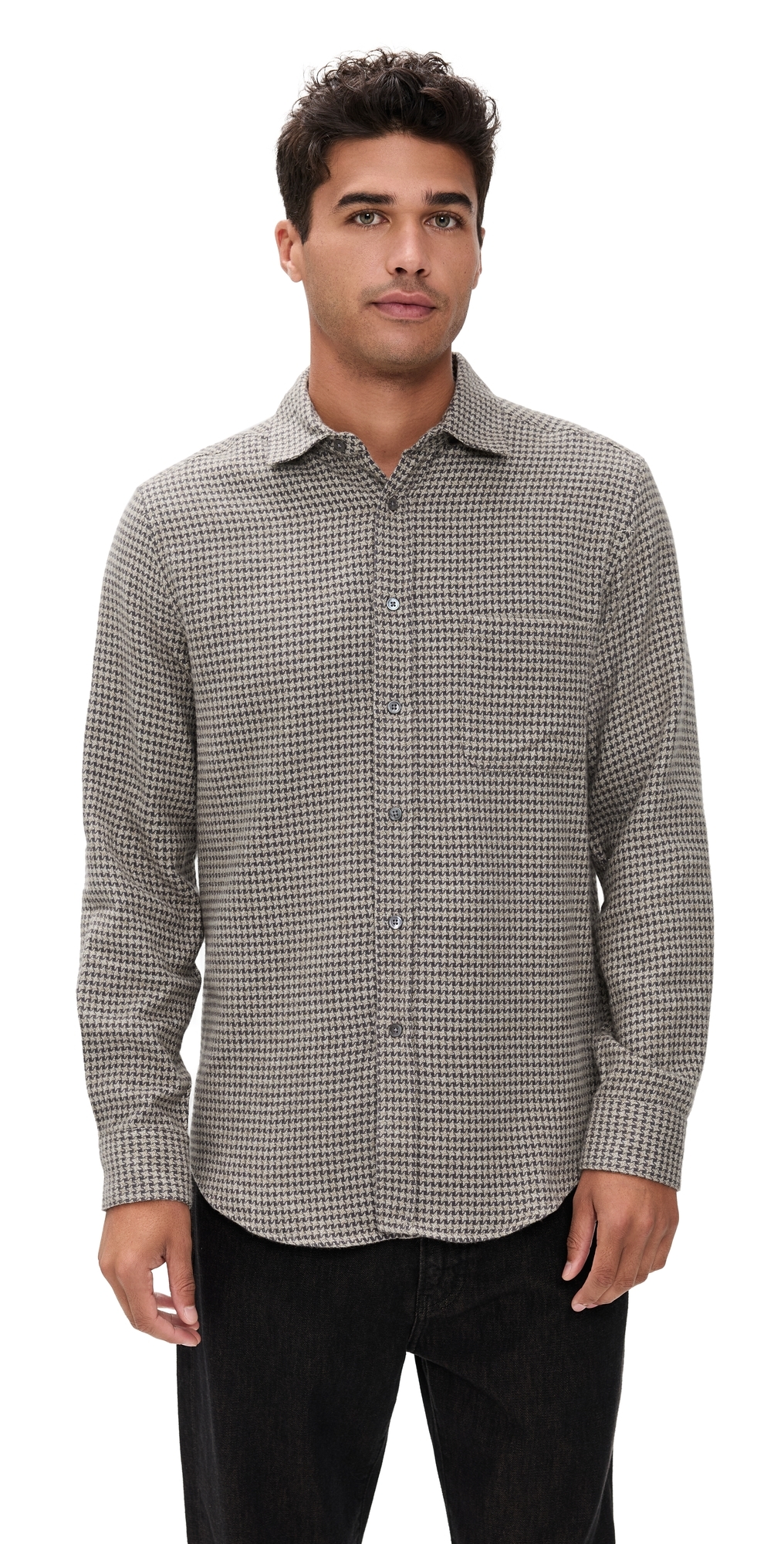 Portuguese Flannel Abstract Pied Poule Button Down Shirt Charcoal In Gray