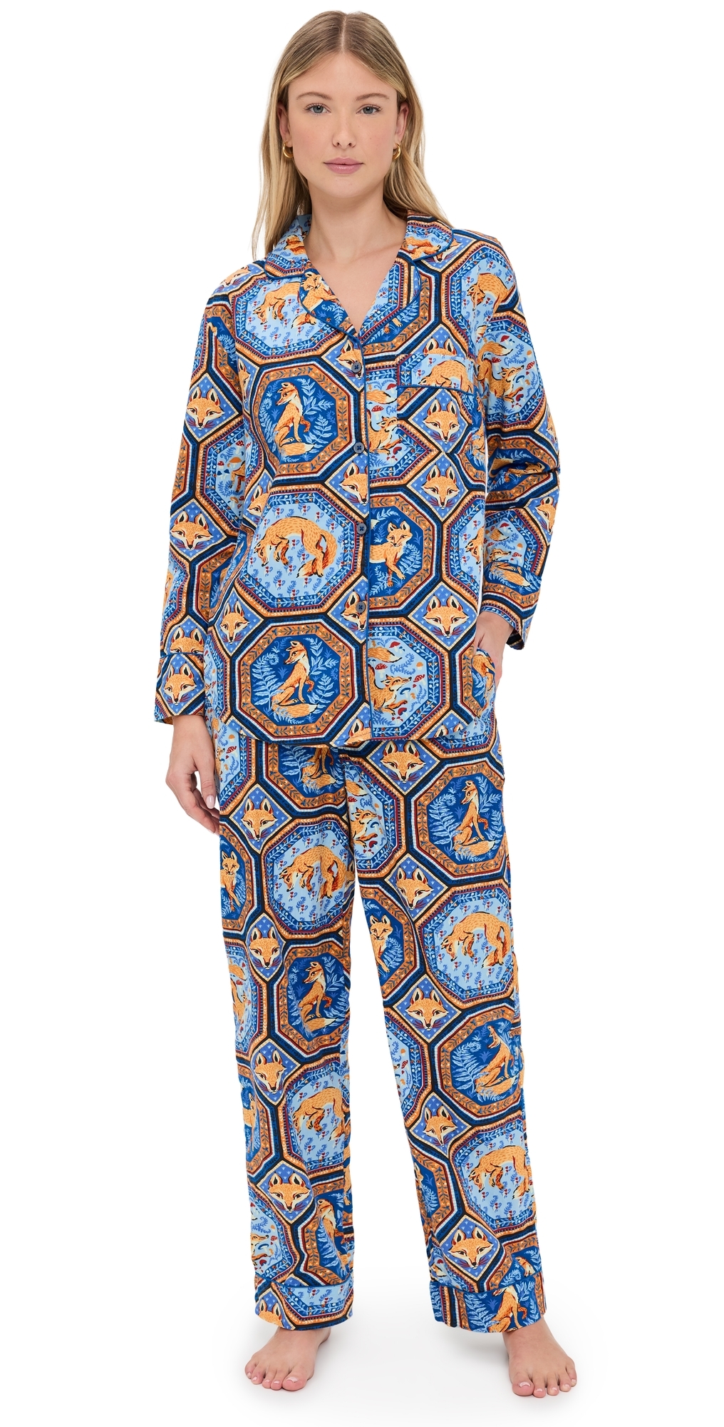 Printfresh Long Pajama Set Fancy Fox/french Blue In Blue