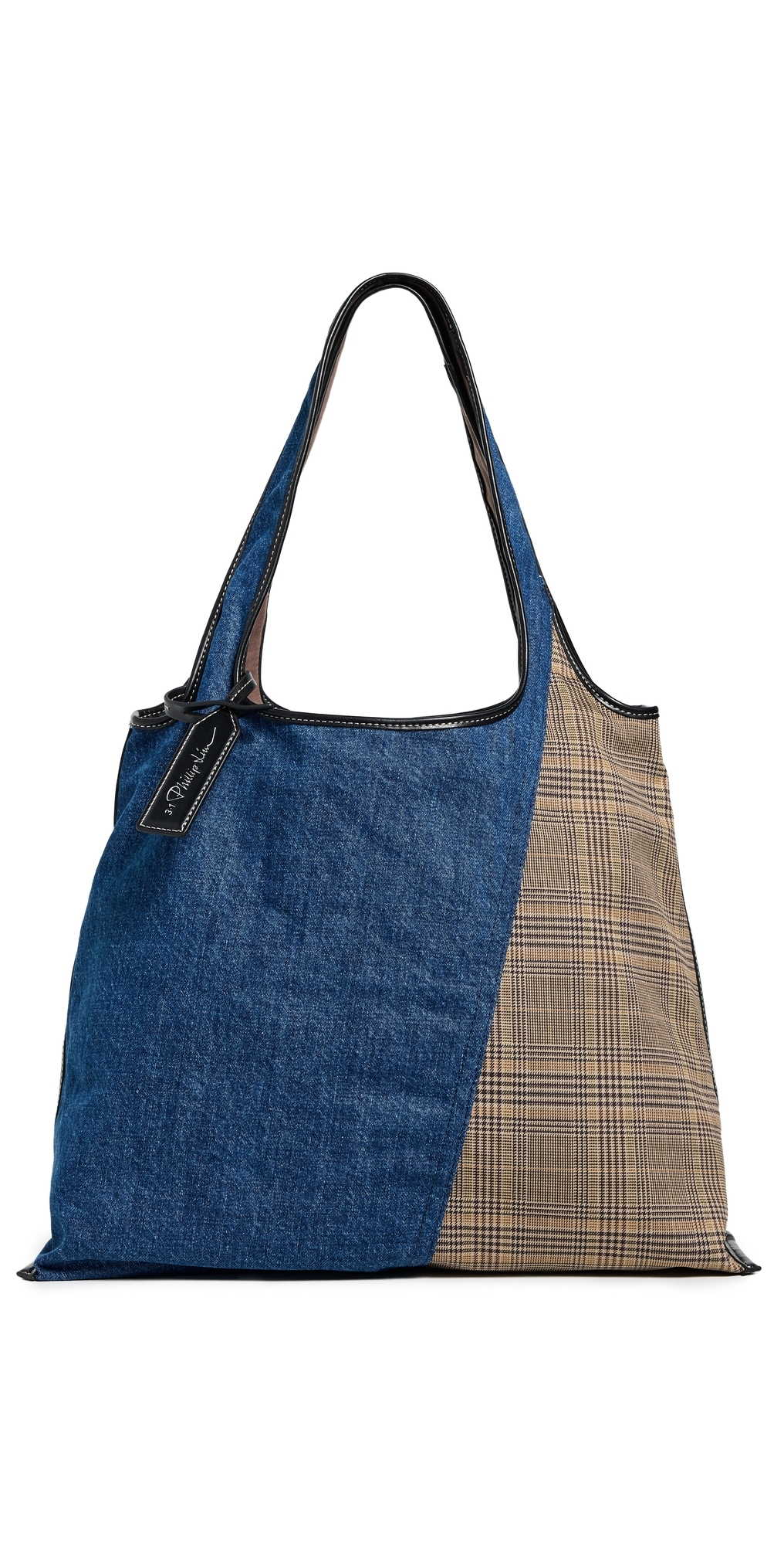 3.1 Phillip Lim Denim Plaid Combo Market Tote Indigo Multi In Blue