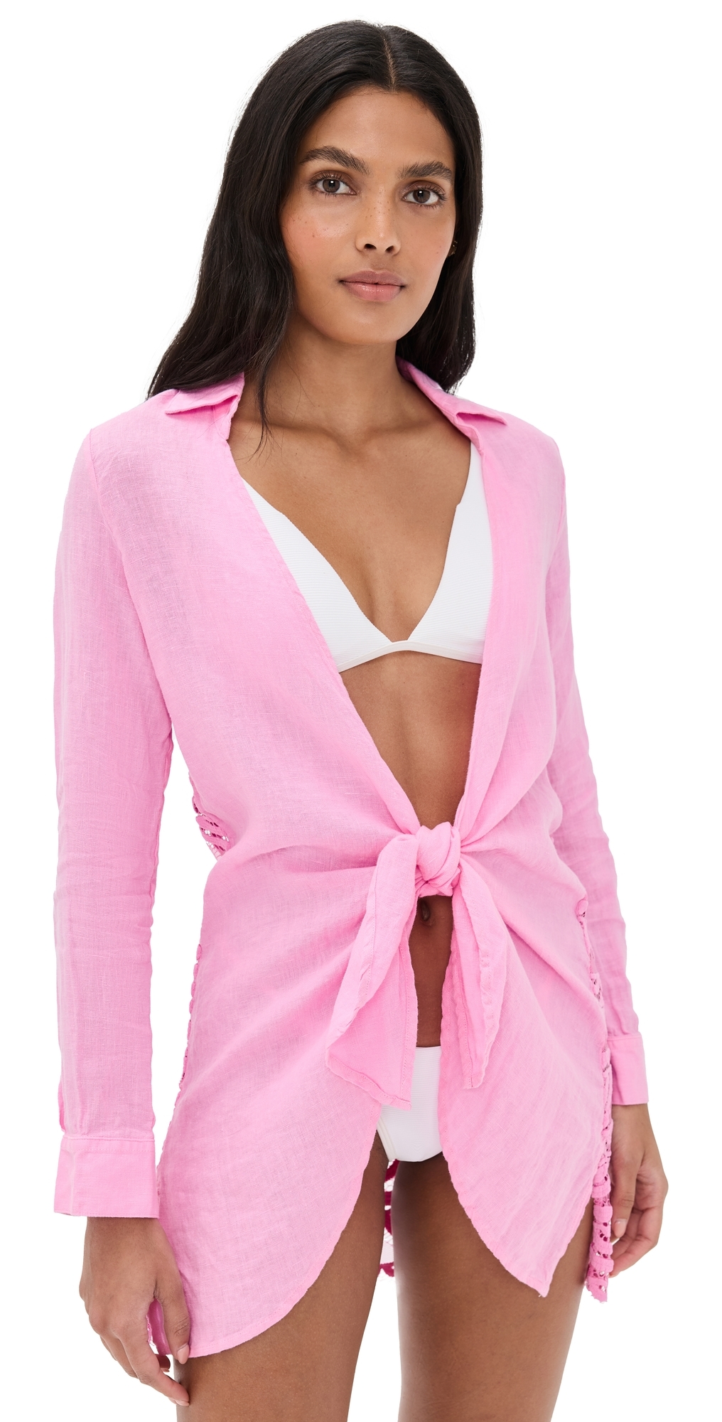 Pq Swim Linen Blend Lace Millie Tie Tunic Cover-up In Pink