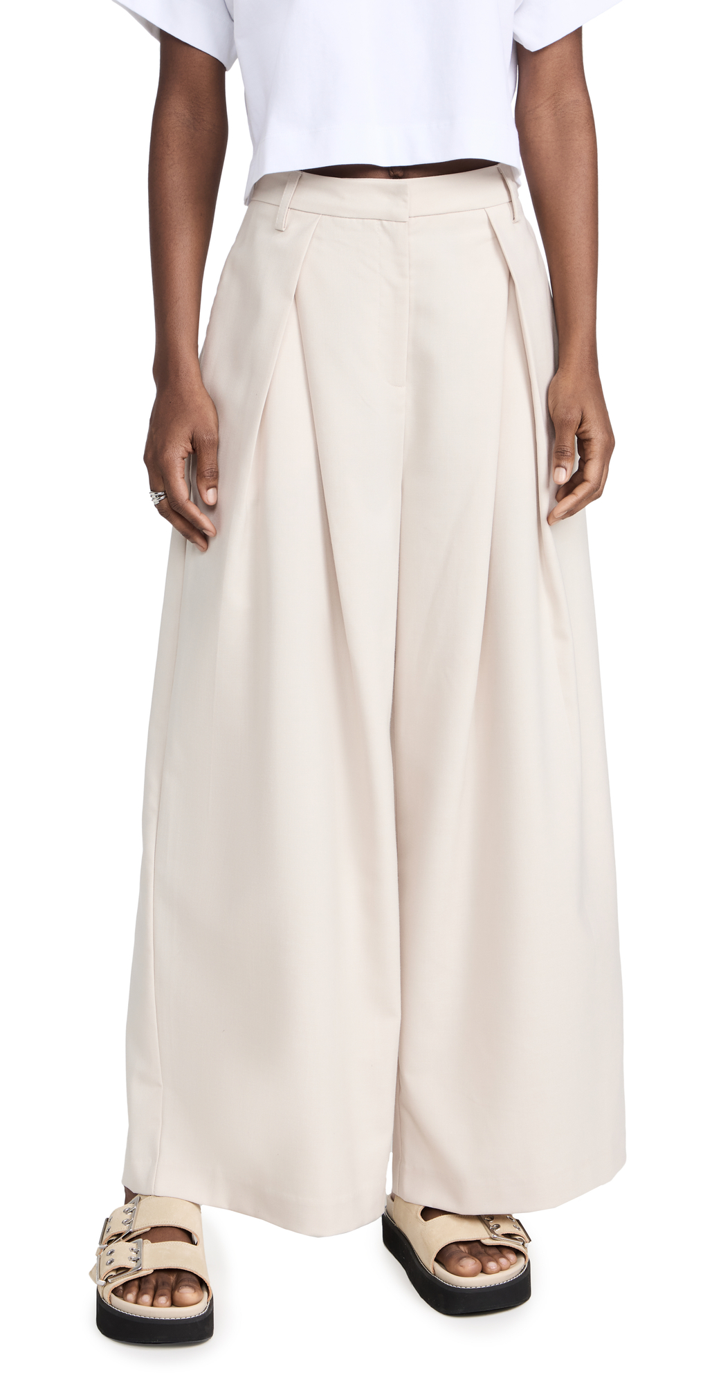 Pixie Market Alew Wide Leg Pants In Beige