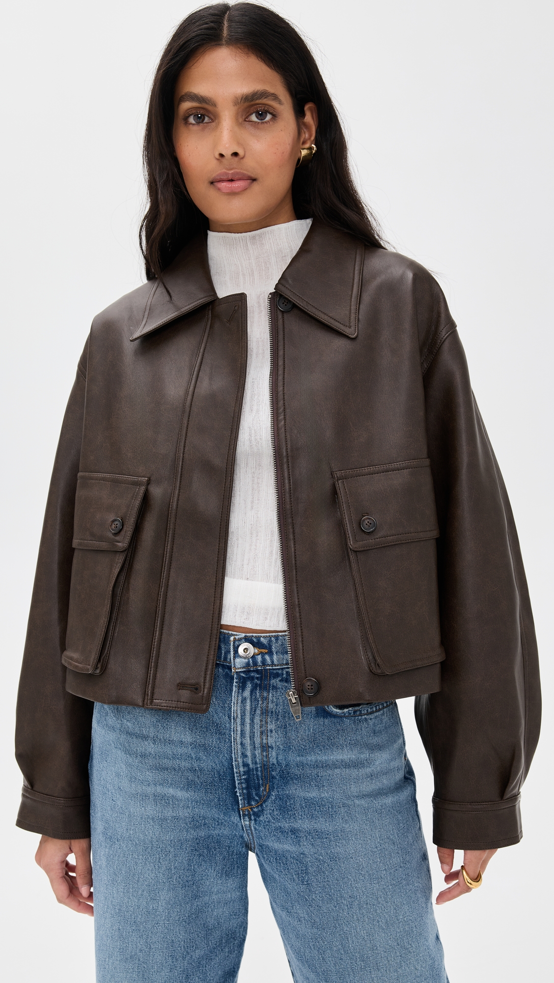 Pixie Market Brown Patch Pocket Faux Leather Jacket | Shopbop