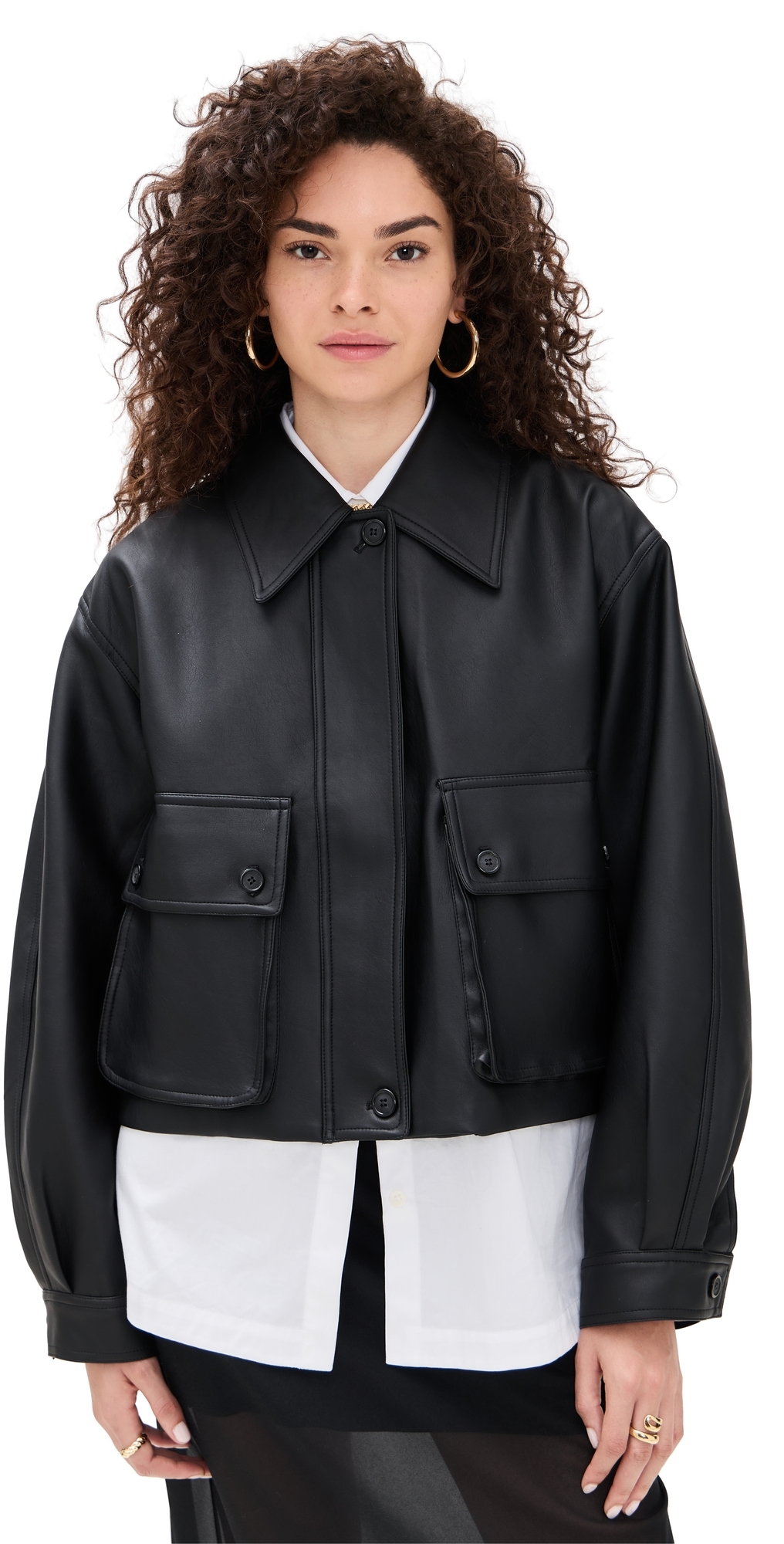 Pixie Market Black Patch Pocket Leather Jacket Black In Black