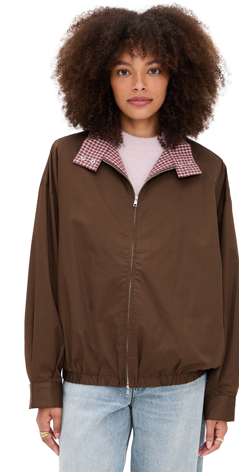 Pixie Market Plaid Contrast Bomber Jacket Brown In Brown