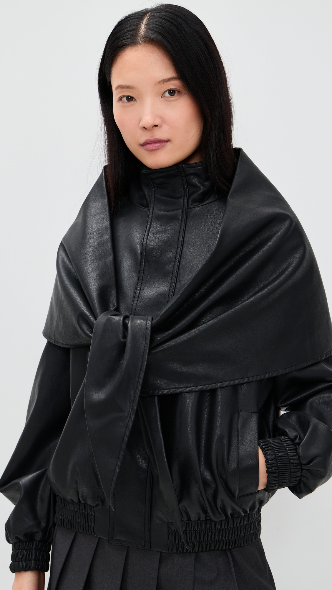 Pixie Market Leather Scarf Bomber Jacket