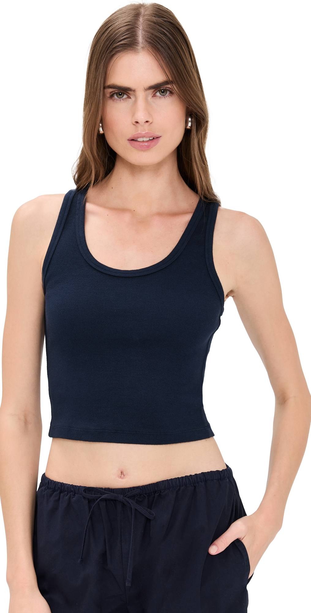 Perfectwhitetee Blondie Structured Rib Bra Friendly Tank Navy In Blue