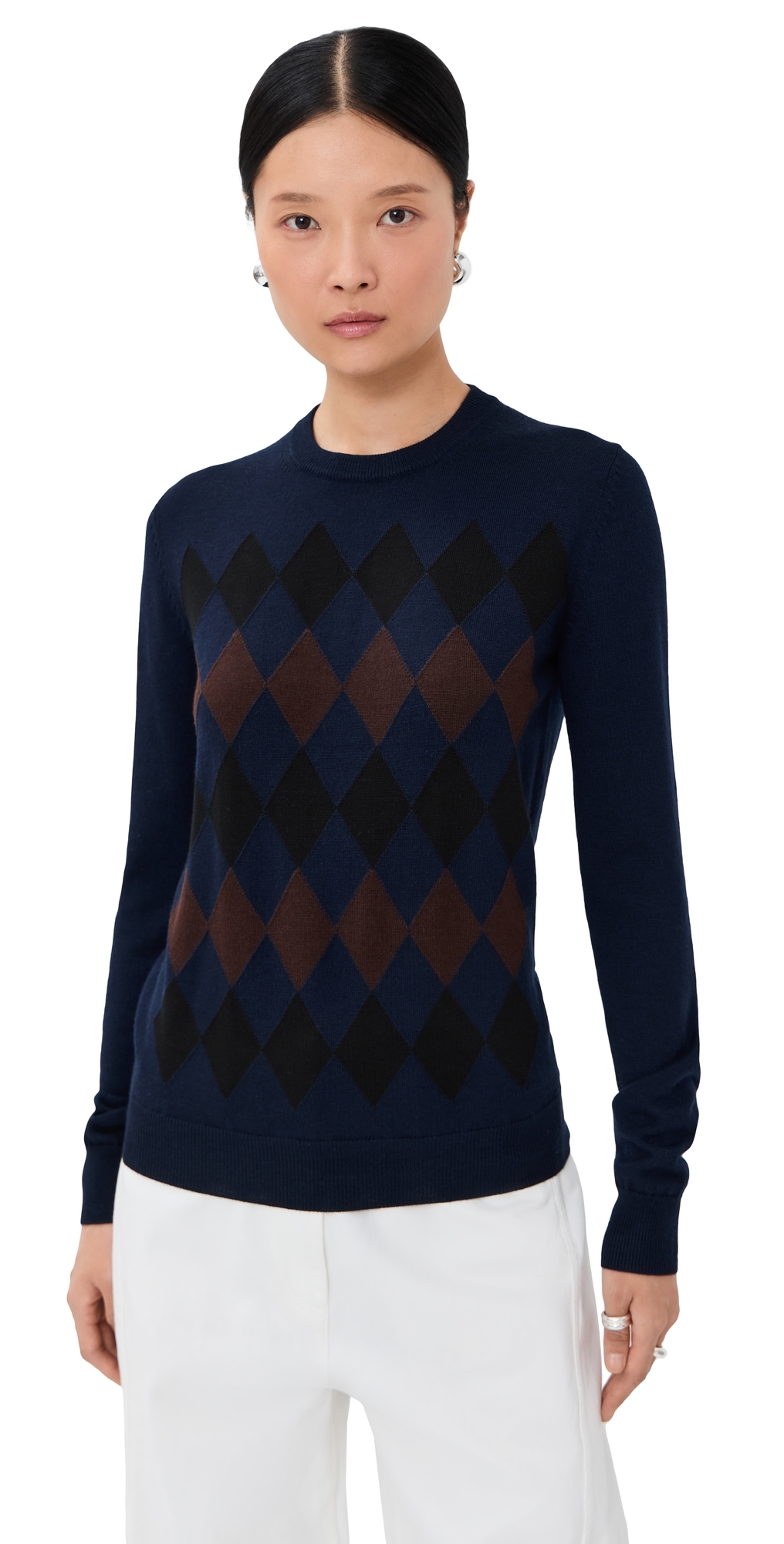Proenza Schouler Diamond-pattern Merino Wool-silk Blend Sweater In Blue