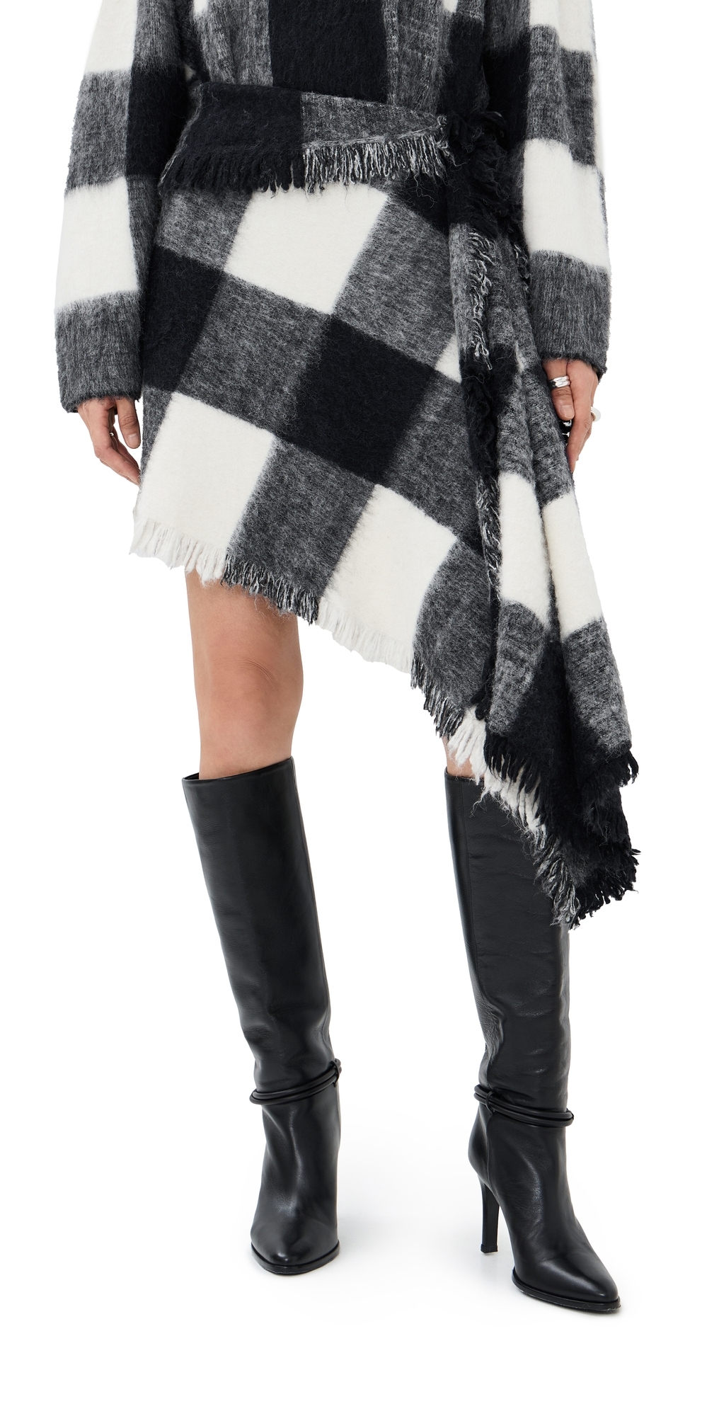 Proenza Schouler Kai Skirt In Brushed Glenplaid Knit Black Multi In Black