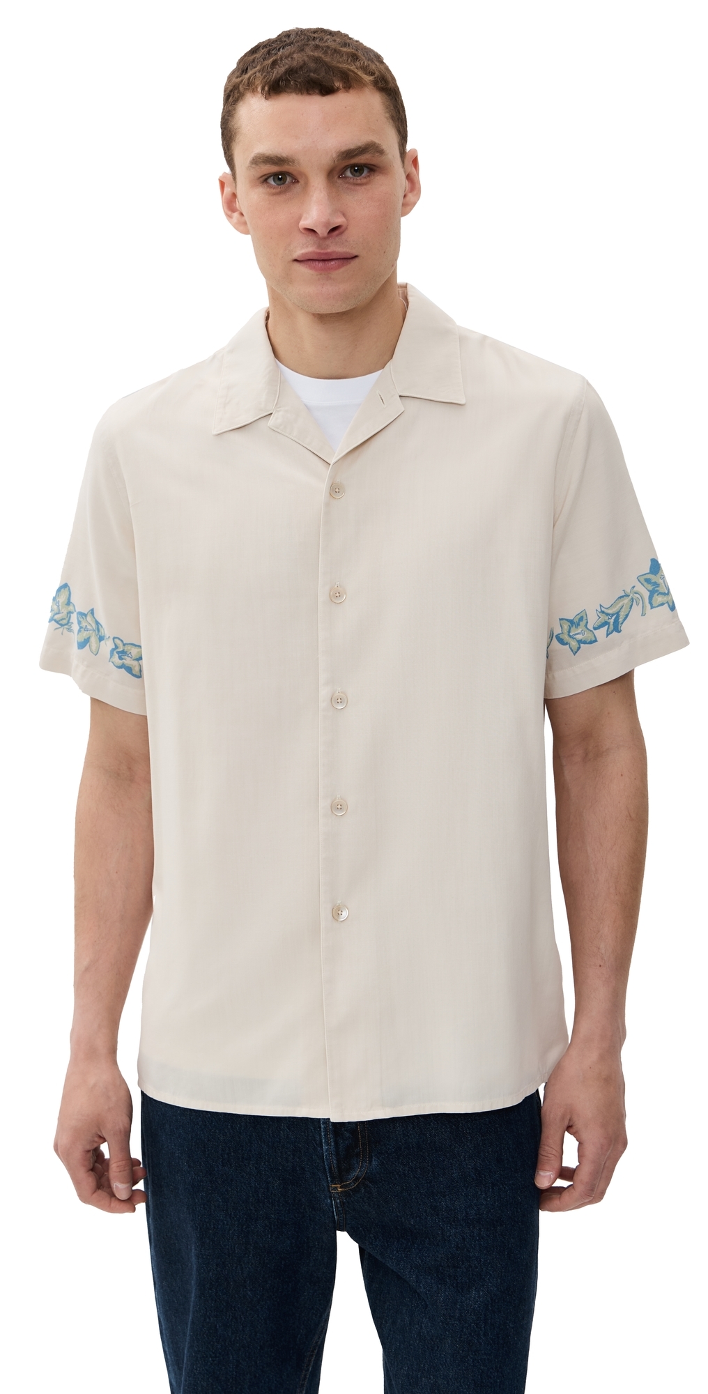 Ps By Paul Smith Ecru Lyocell-cotton Floral Trim Short-sleeve Shirt White