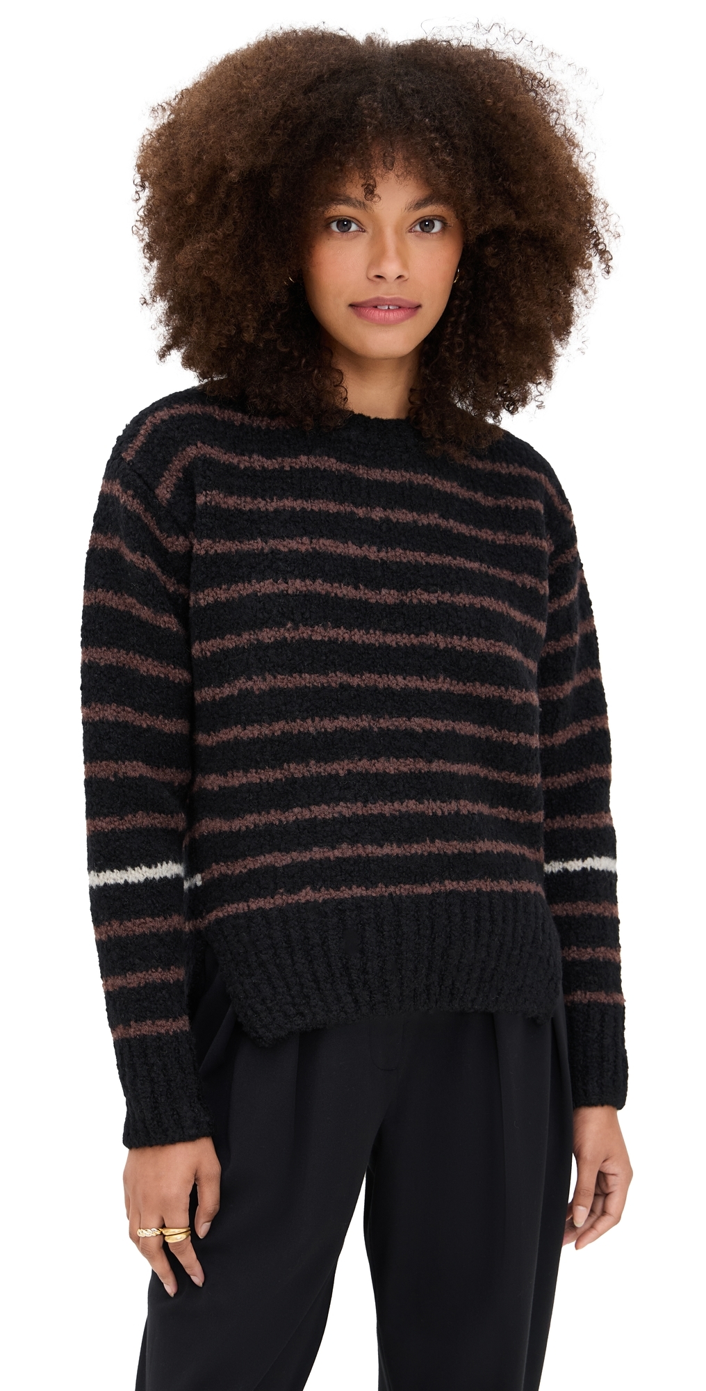 Proenza Schouler White Label Leonie Sweater In Stripe Wool Black Multi In Multi