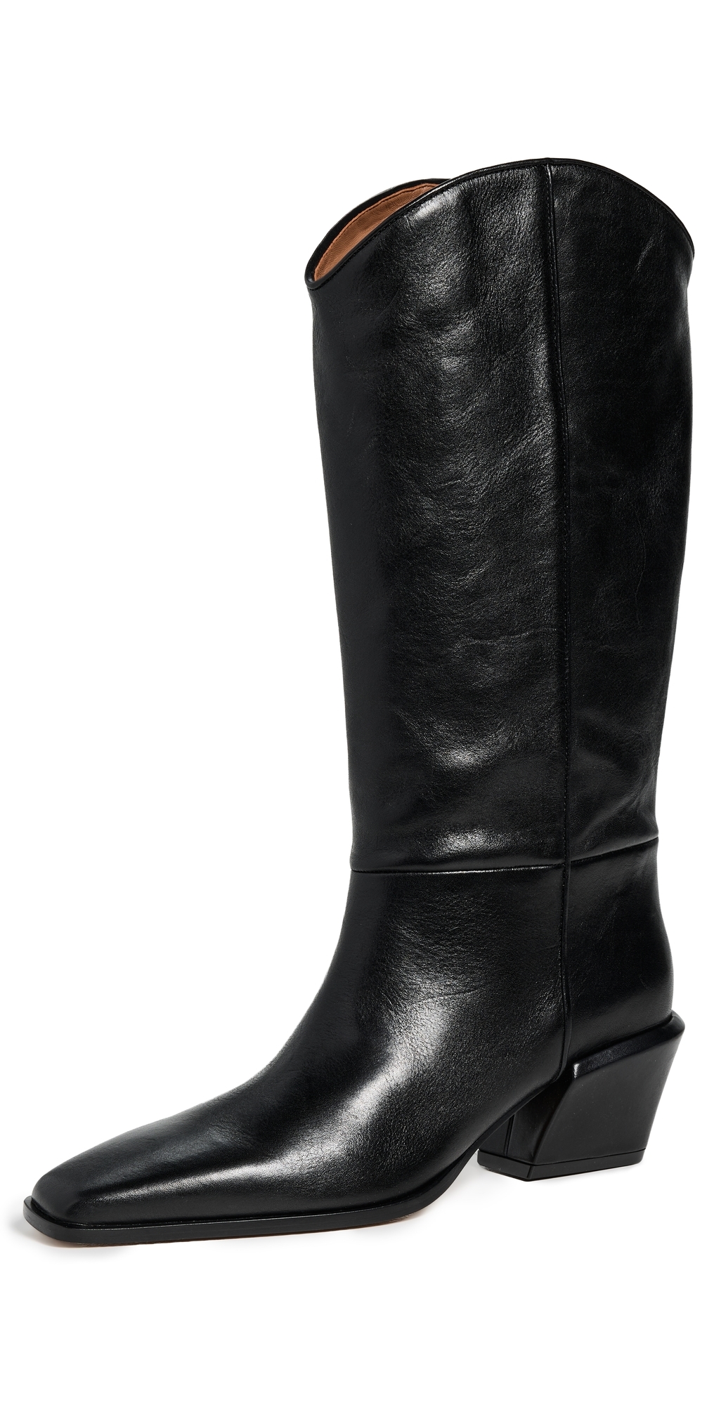 Paris Texas Western Style Leather Knee Length Boots In Black