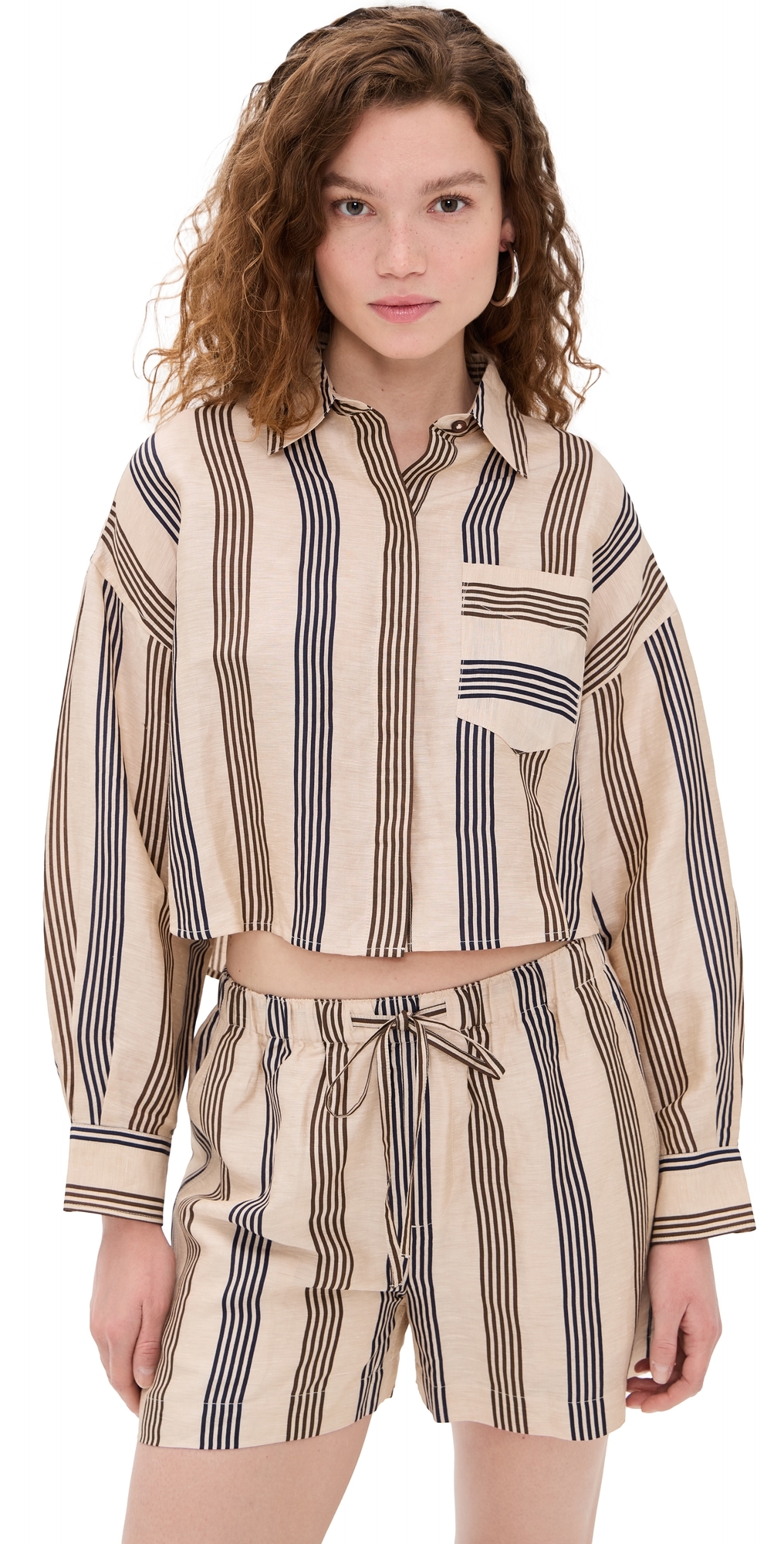 Rag & Bone Beatrice Cropped Linen Shirt In Cream Stripe