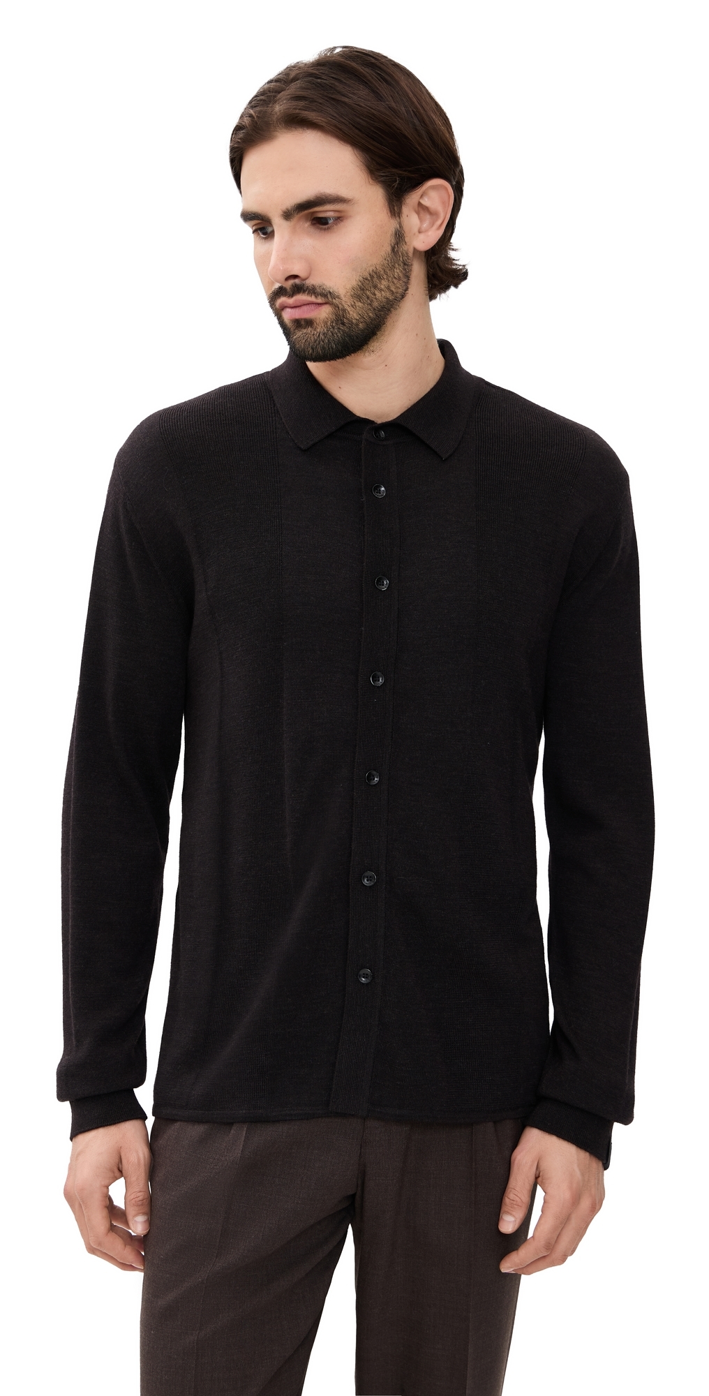 Rag & Bone Crawford Cashmere Blend Button Up Dkbrn In Black