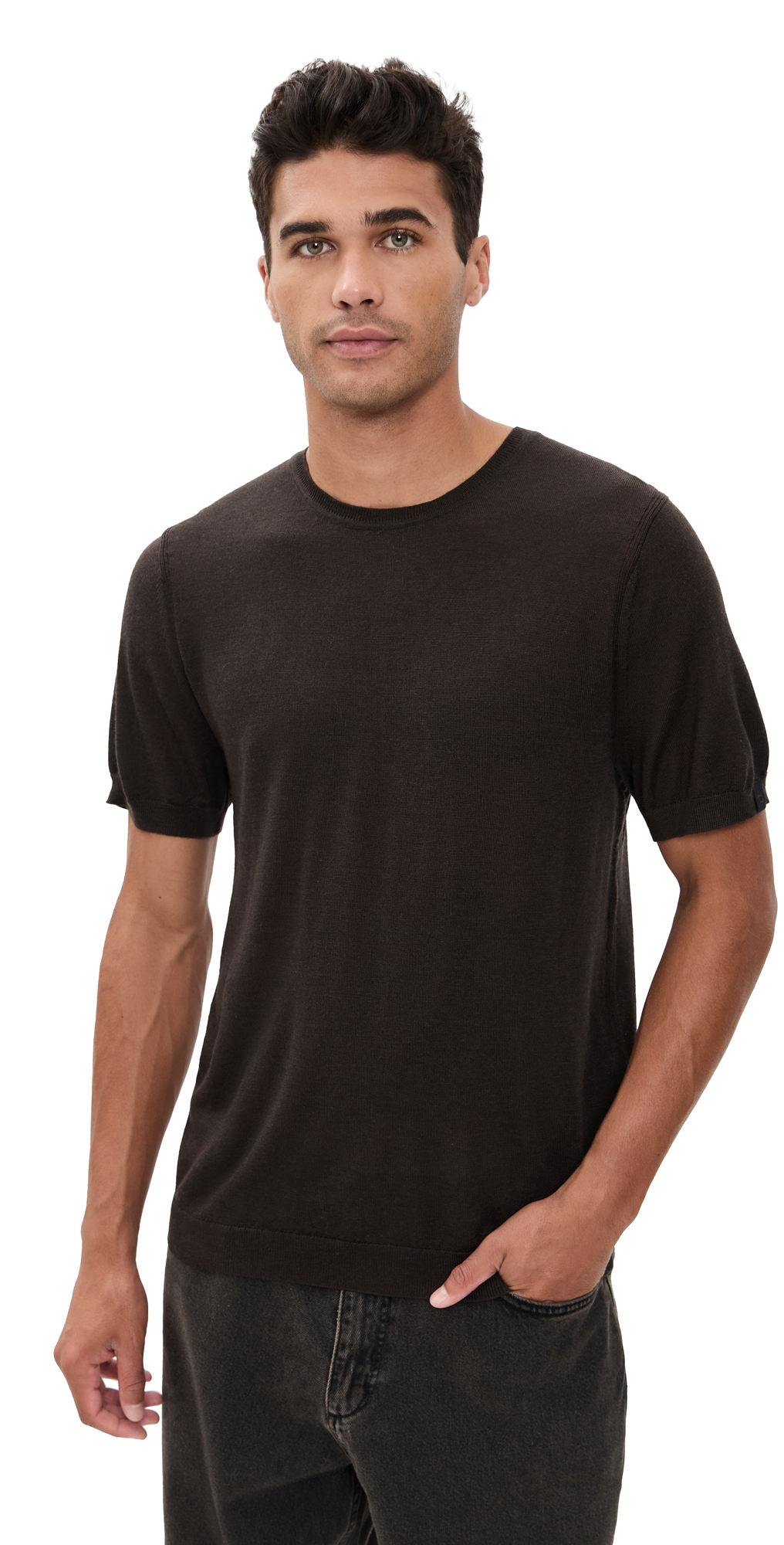 Rag & Bone Aulton Knit Short Sleeve Tee Dkbrn In Brown