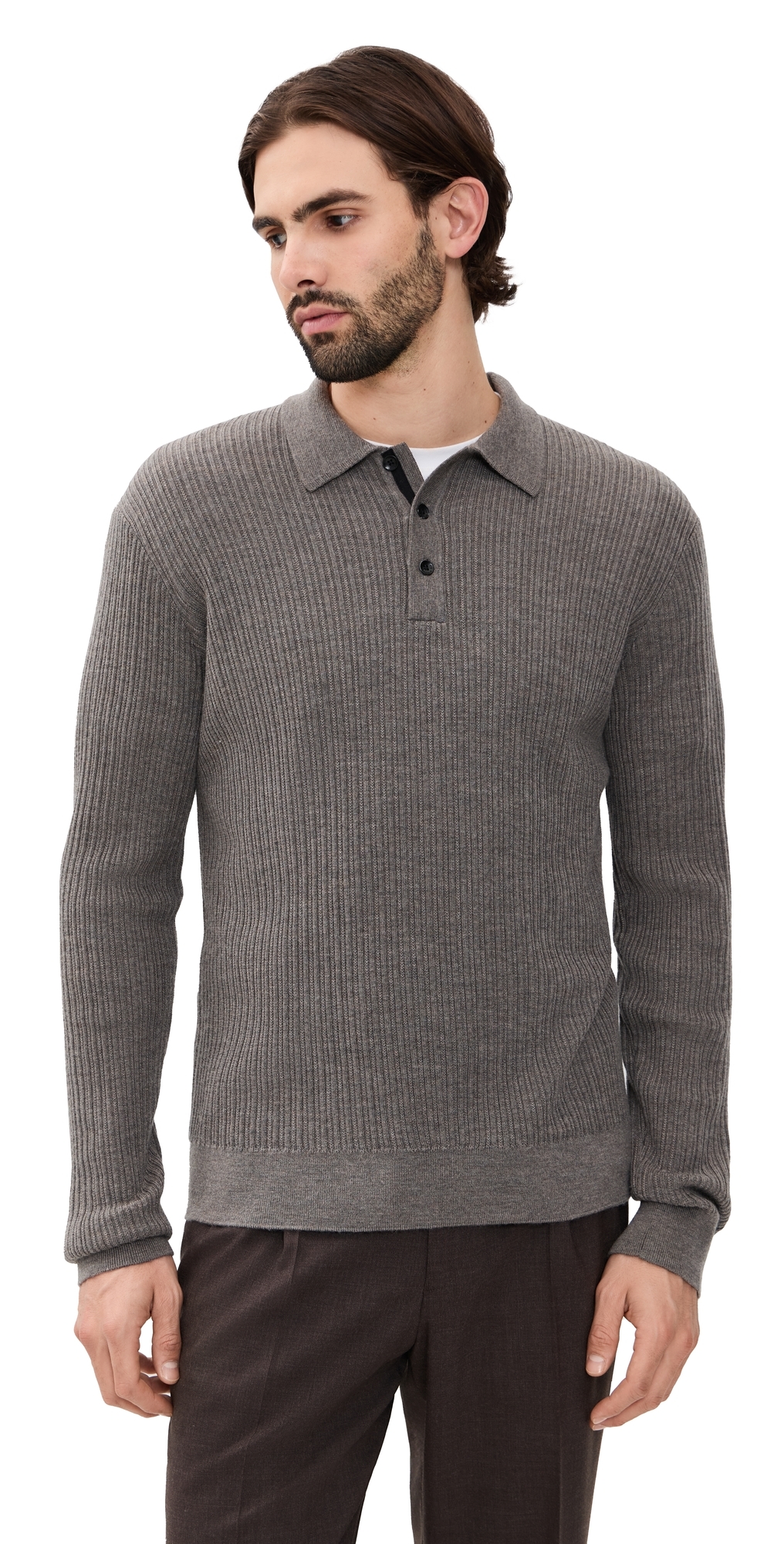 Rag & Bone Crawford Cashmere Blend Long Sleeve Polo Brown In Brown