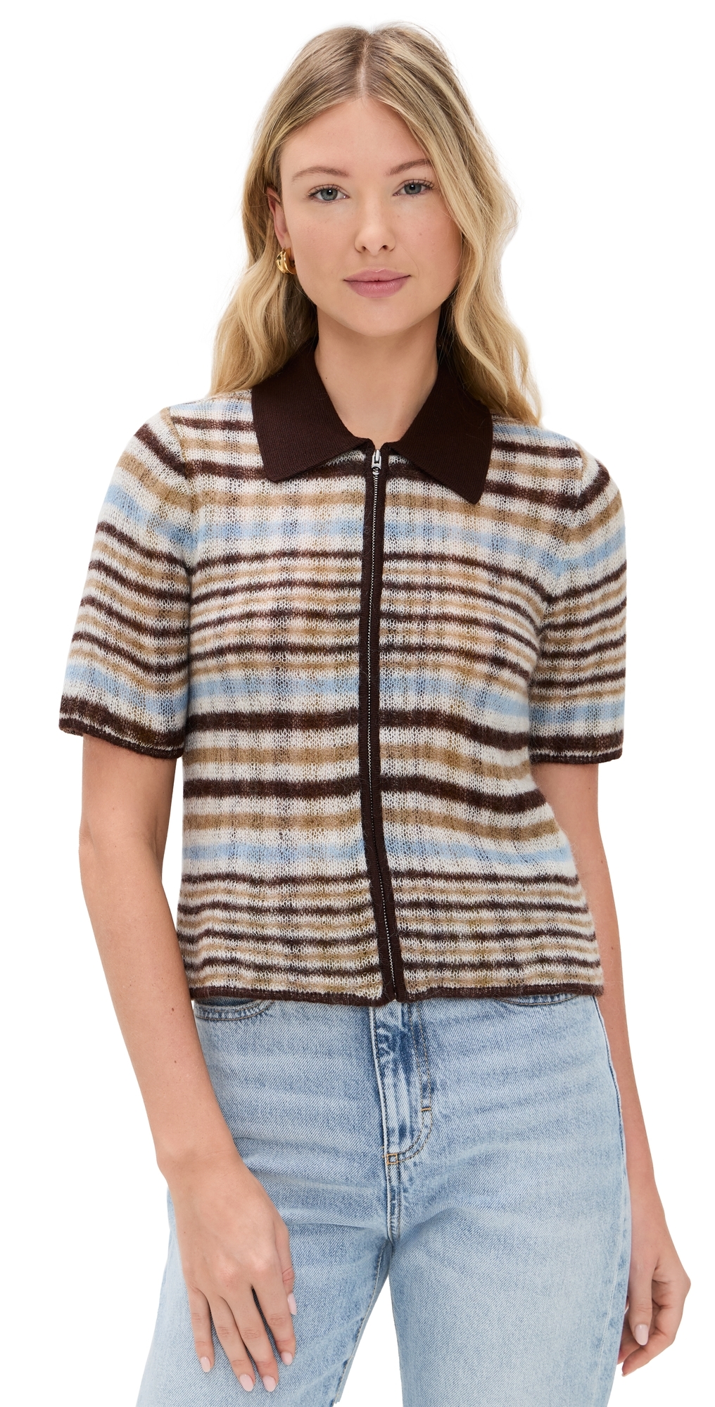 Rag & Bone Leva Short Sleeve Zip Sweater Ivory Multi In Multi