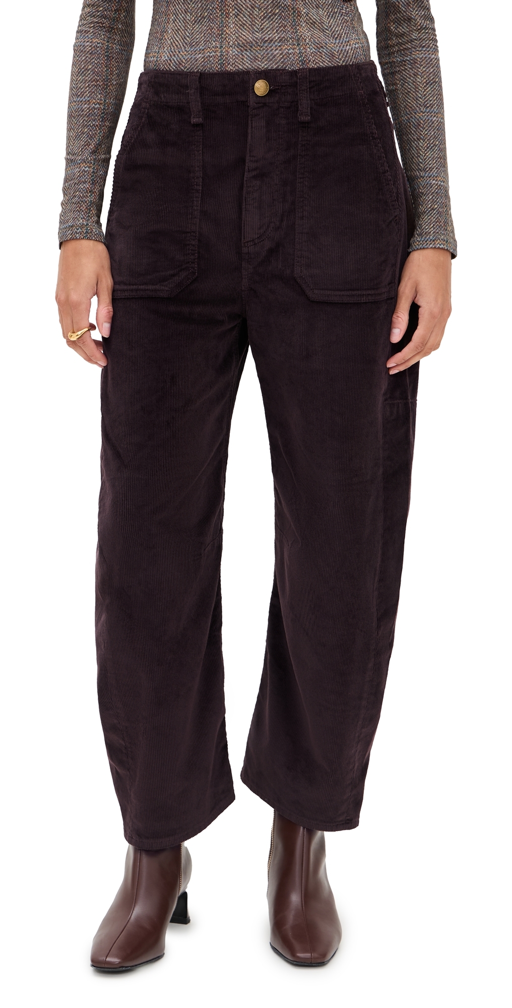 Rag & Bone Charlie High Rise Ankle Barrel Corduroy Pants Dark Brown In Brown