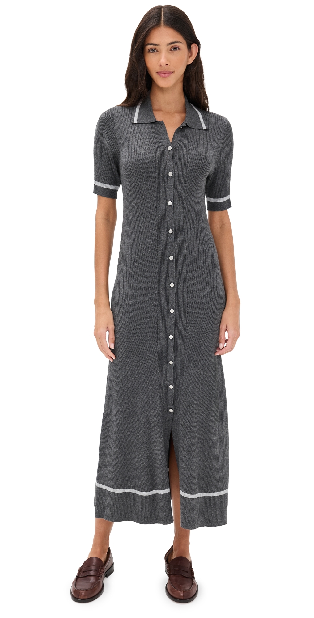 Rag & Bone Kassy Tipped Midi Polo Dress Charcoal In Gray