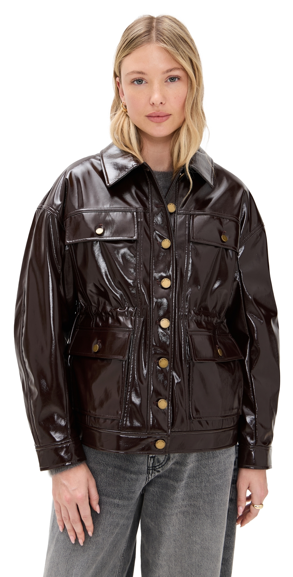 Rag & Bone Amy Faux Patent Leather Jacket Brown In Brown