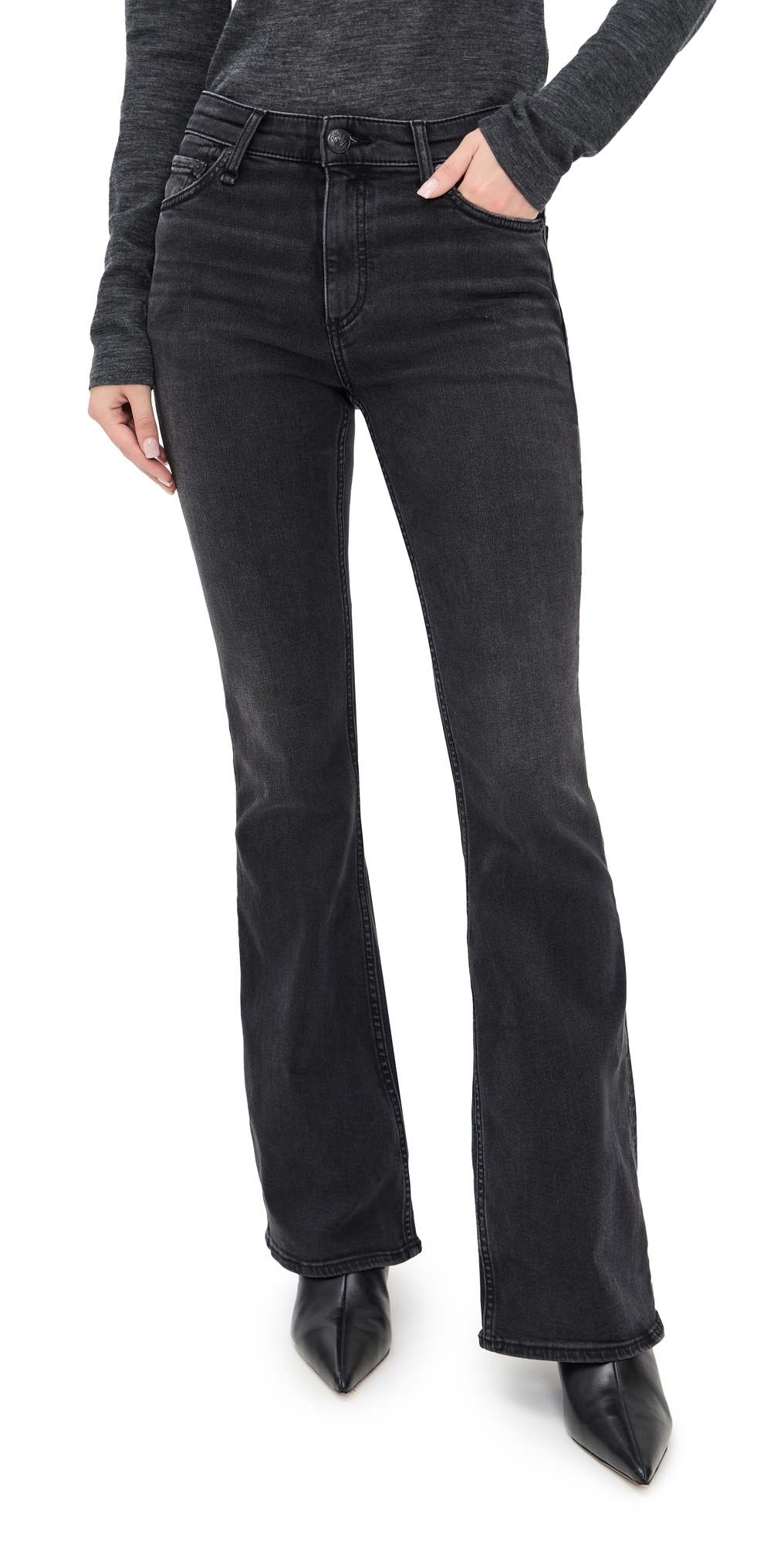 Rag & Bone Flexi Dahlia Full Length Flare Jeans Midnight In Black