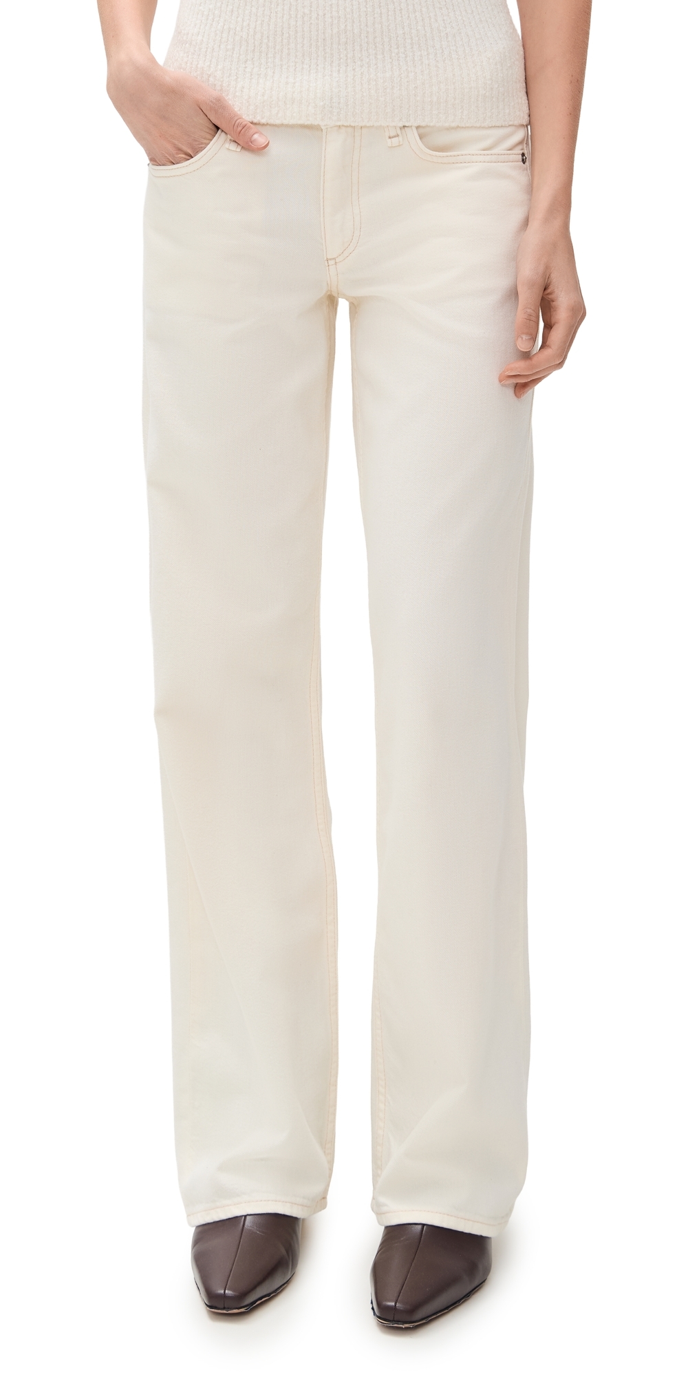 Rag & Bone Featherweight Saige Full Straight Jeans Ecru In Neutral