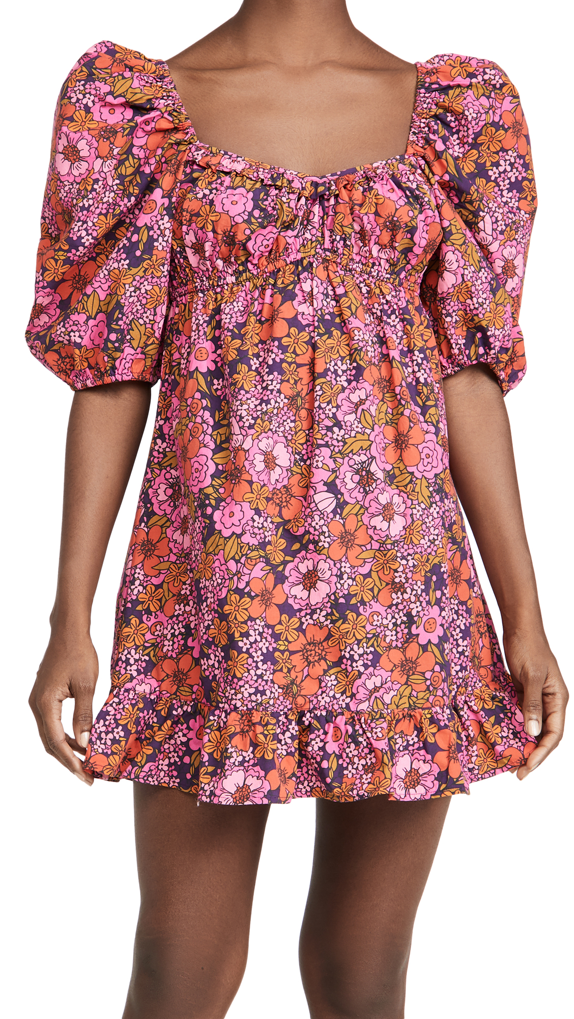 hot pink puff sleeve dress