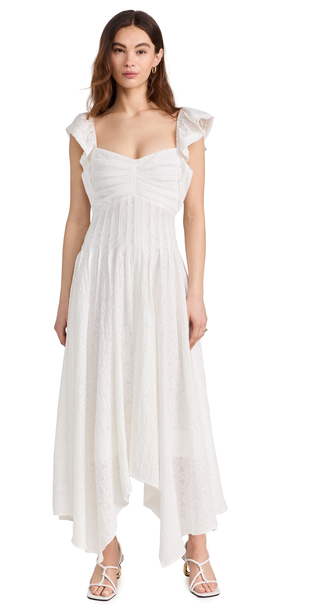 Ramy Brook Bria Smocked Midi Dress In White Springtime Burnout
