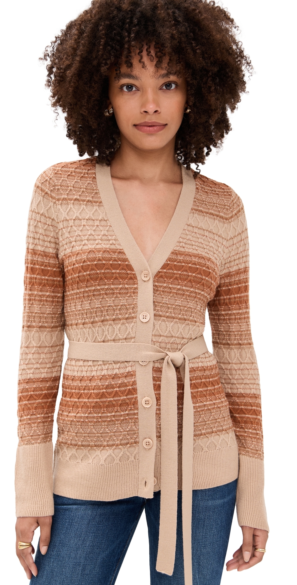 Ramy Brook Michelle Cable Knit Cardigan Sweater In Brown
