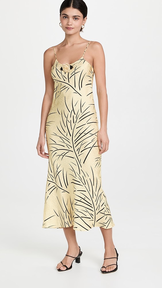 Rodarte Yellow and Black Printed Silk Jacquard Dress