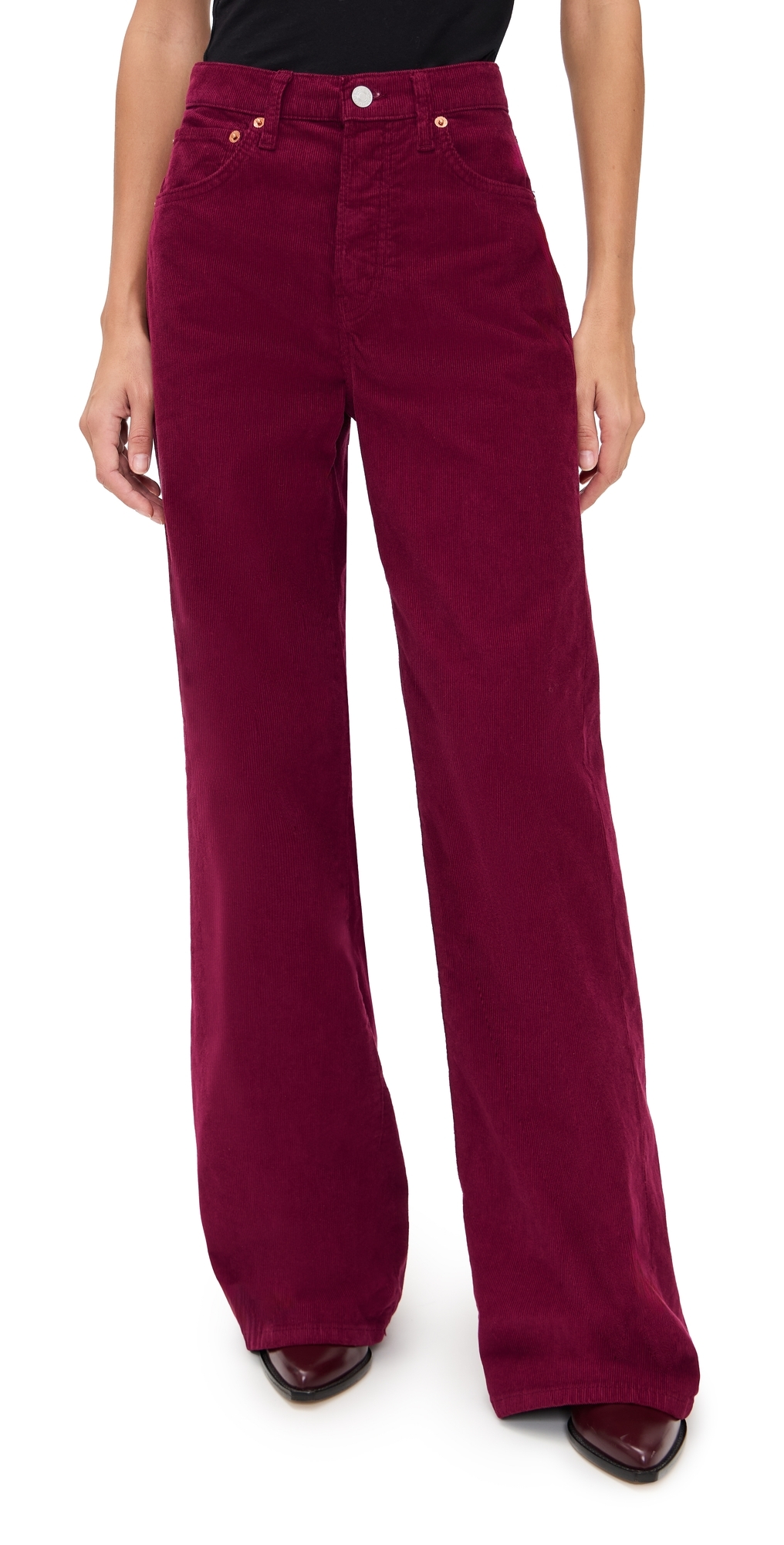 Re/done High Rise Wide Leg Corduroy Pants Beet Cord In Burgundy