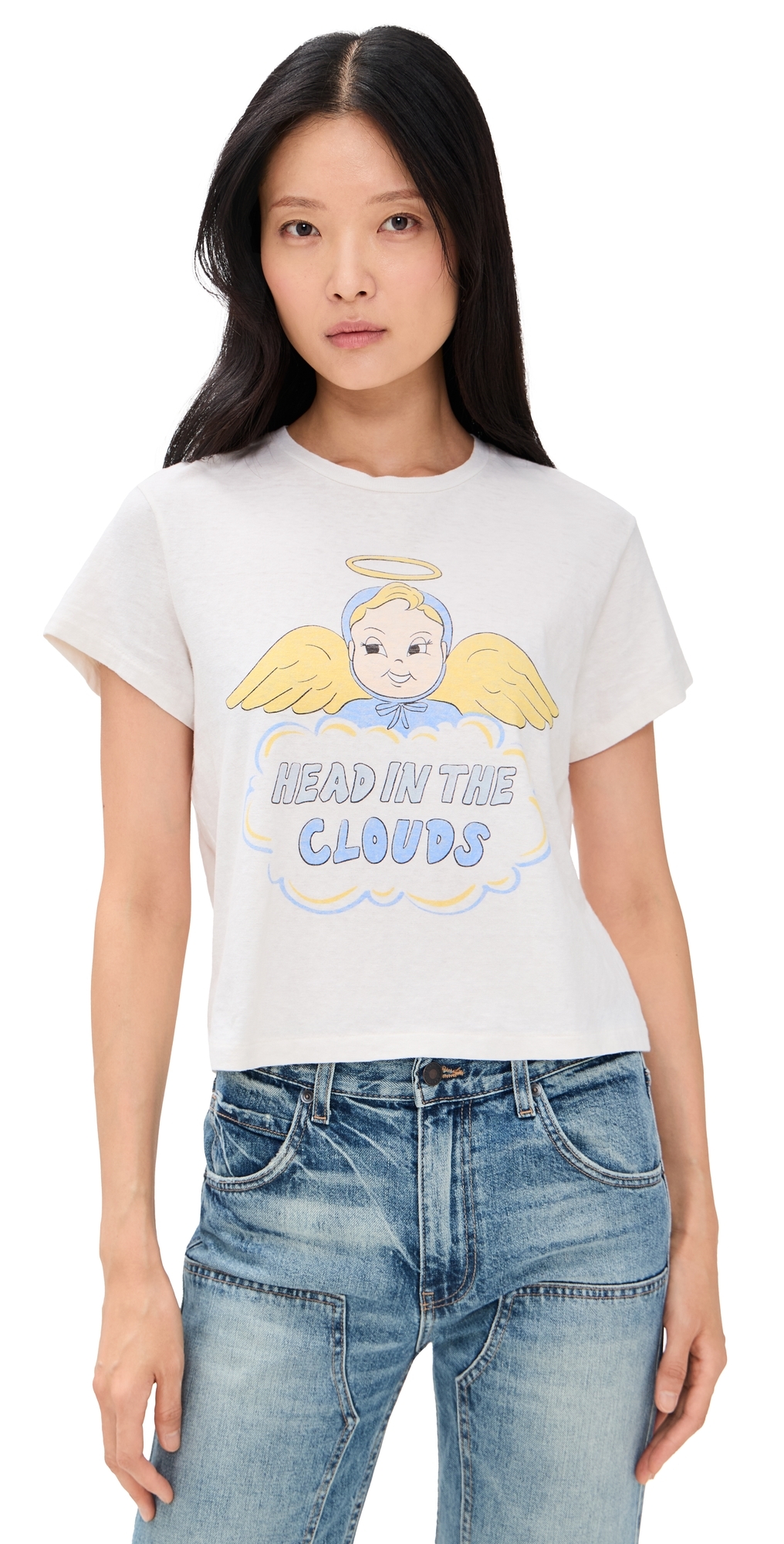 Re/done 50s Boxy Clouds Tee Vintage White In White