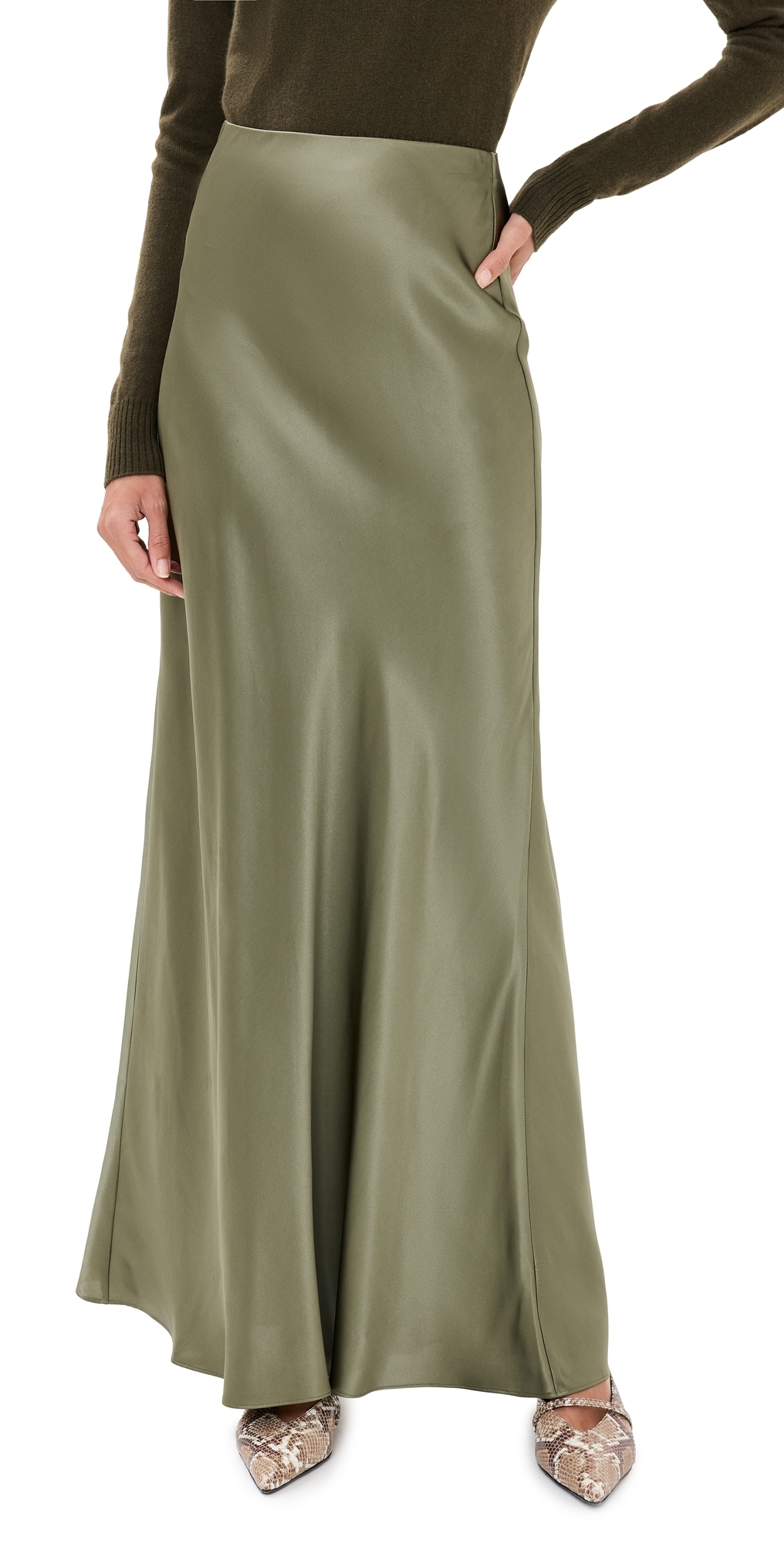 Reformation Bella Silk Skirt Aloe Vera In Aloe Vera
