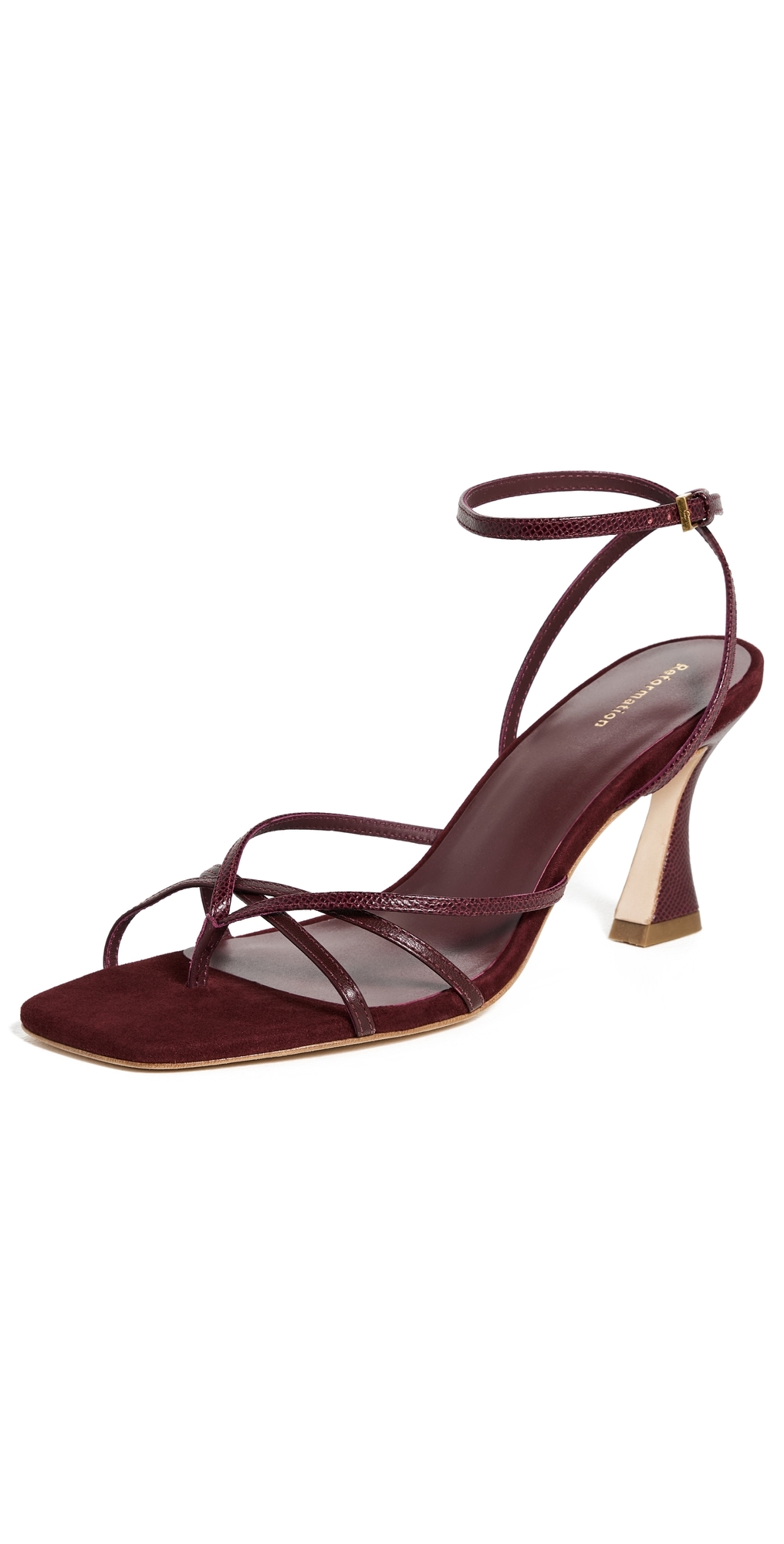 Reformation Gen Ankle-strap Heels In Wine Snake/suede/leather