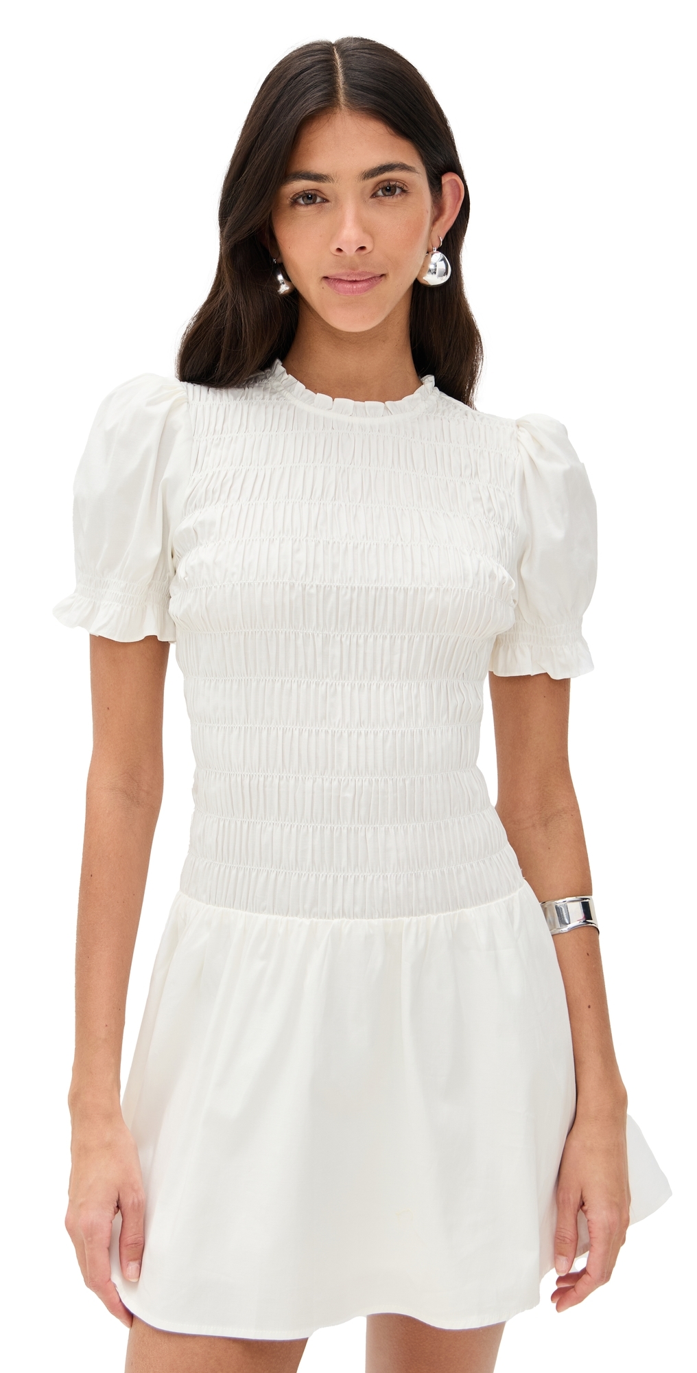 Reformation Leannah Smocked Stretch Organic Cotton Minidress In White